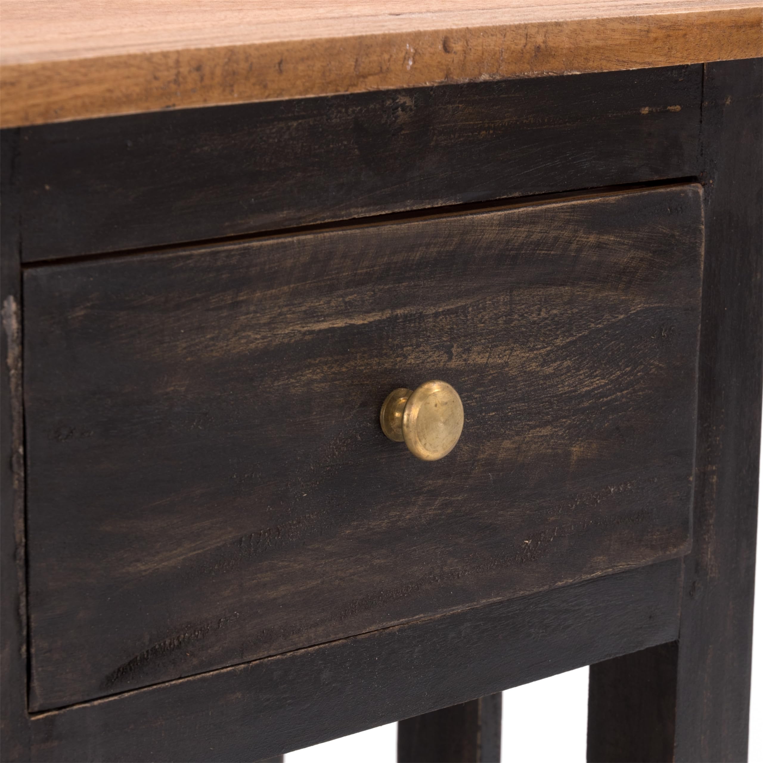 Tavolo TELEFONICO Rattan 70" | 70 x 38 x 28 cm (Altezza x Larghezza x profondità), Mogano, con cestini in Rattan e cassetto