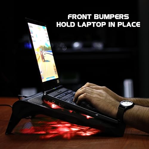 Miniatura 4 de ENHANCE Soporte de refrigeración para laptop para juegos con ventiladores LED de enfriamiento, altura ajustable y doble puerto USB para portátiles