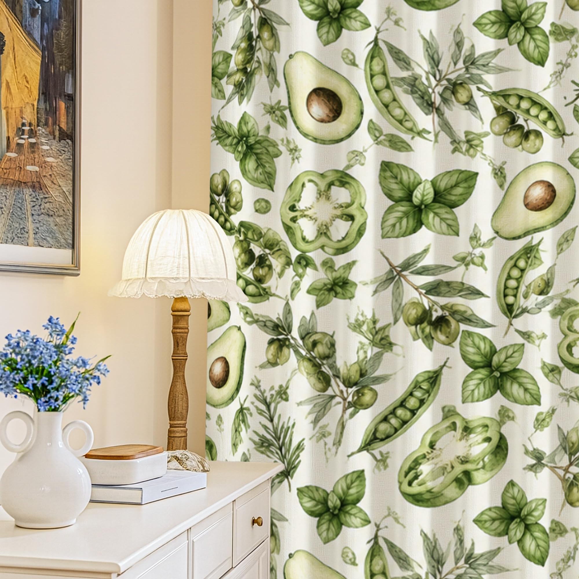 Rideaux occultants pour chambre à coucher motif pois basilic