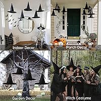 Vista 6 de CESOF 12 piezas de decoraciones de Halloween, sombrero de bruja, accesorio para disfraz, sombreros de mago negros gruesos para colgar a granel