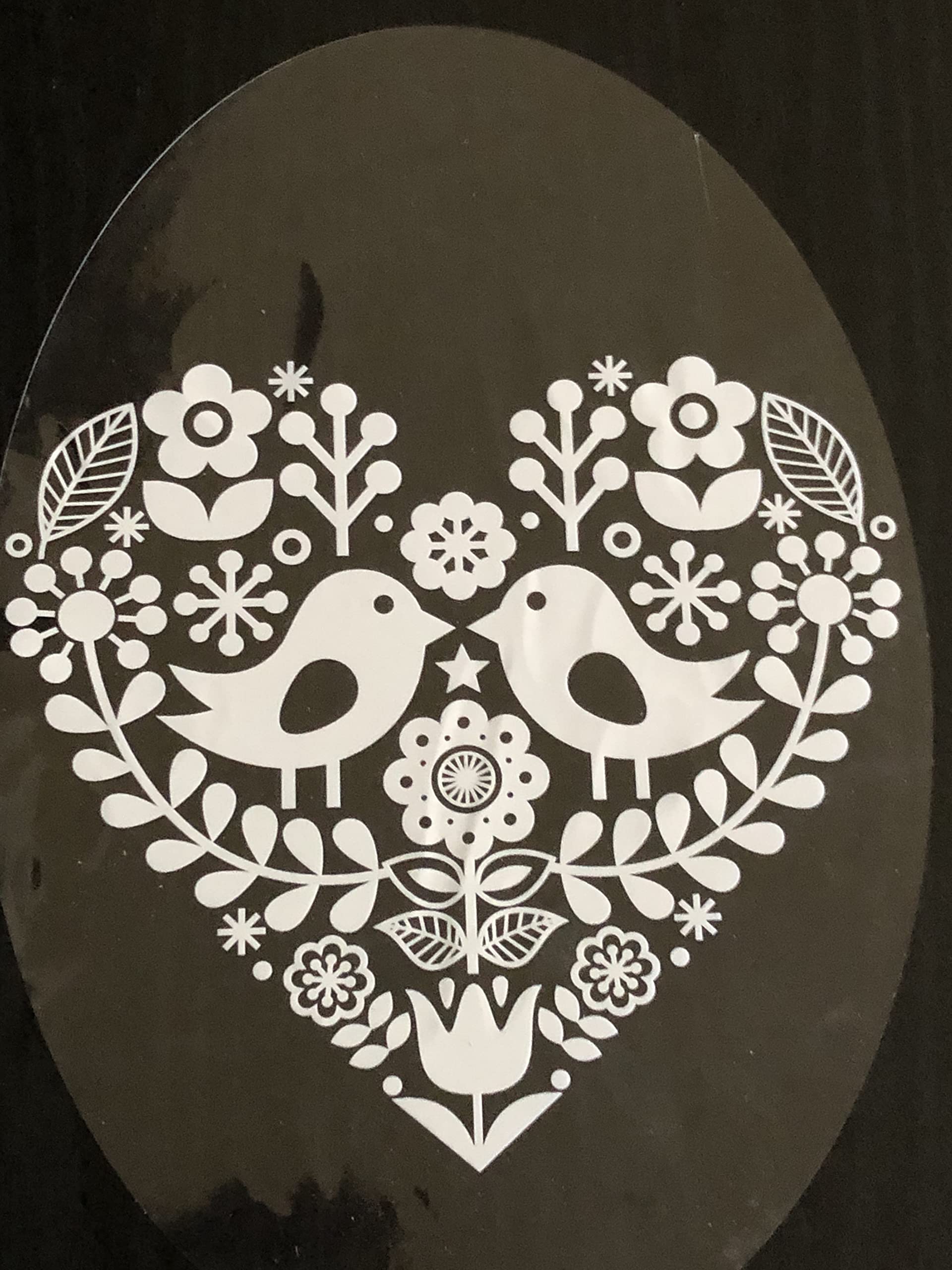 DCentral® Lovebirds- Decorative Window Vinyl “Etched” Glass Cling Decal – 8” x 12”. Objects are Opaque – Background is Clear