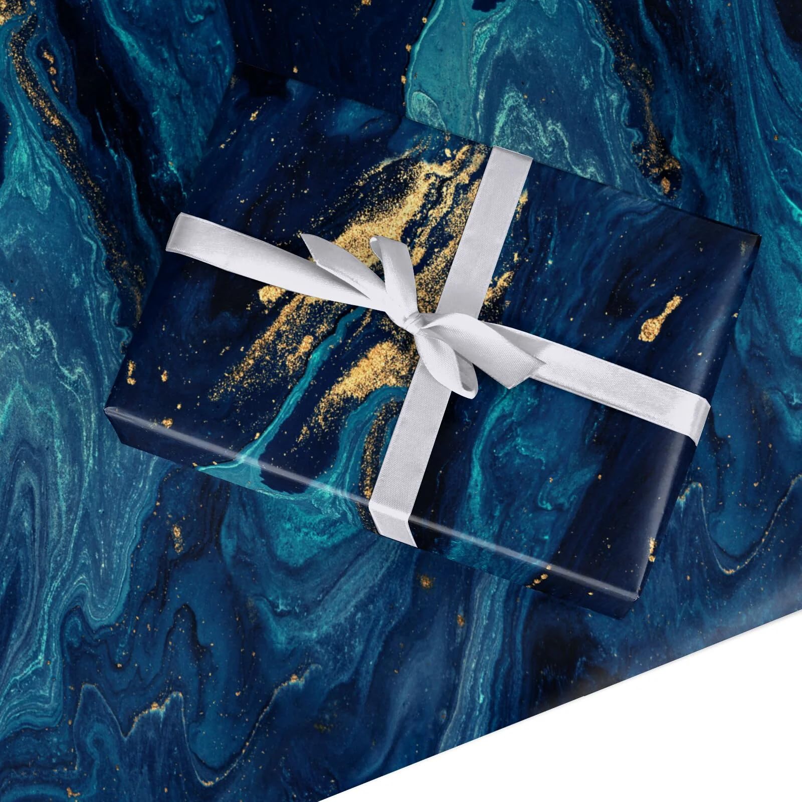 Blue Lagoon Marble Wrapping Paper – Luxury Aqua Gift Wrap for Christmas, Birthday, Wedding, Anniversary & Valentine’s Day – Recyclable Paper for Men, Women, Boys & Girls - Large Roll (50cm x 3.6m)
