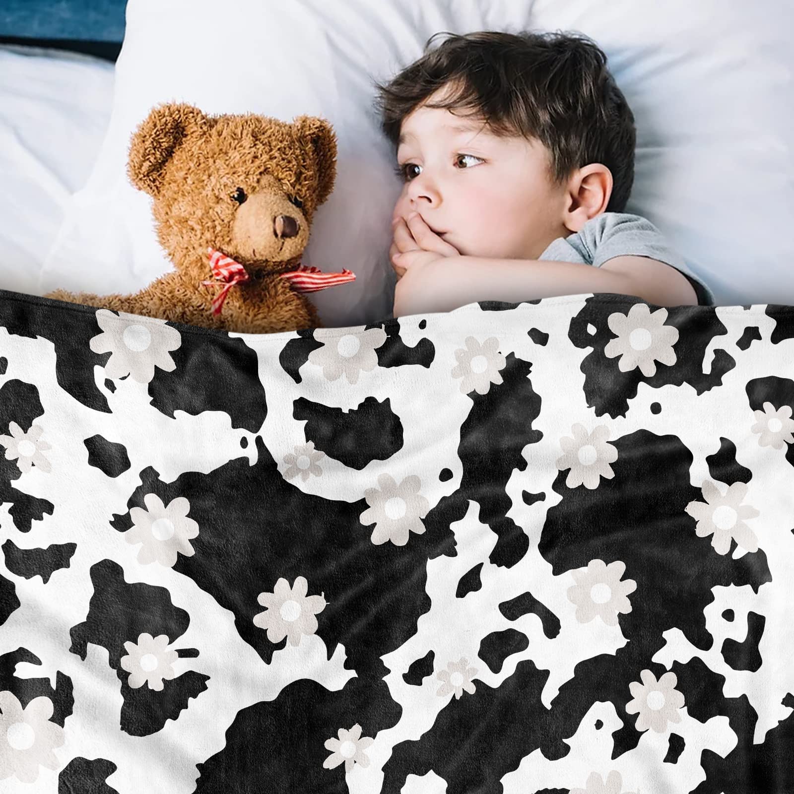 Sowide Cow Print Blanket, Soft Fleece Flannel Cow Flower Blanket, Cow Blanket for Adults Kids Cozy Warm Cute Cow Throws - Image 2