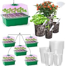 The Bundle of Bonviee 5 Packs Seed Starter Tray with Grow Light and 36 Variety Sizes Clear Nursery Pots