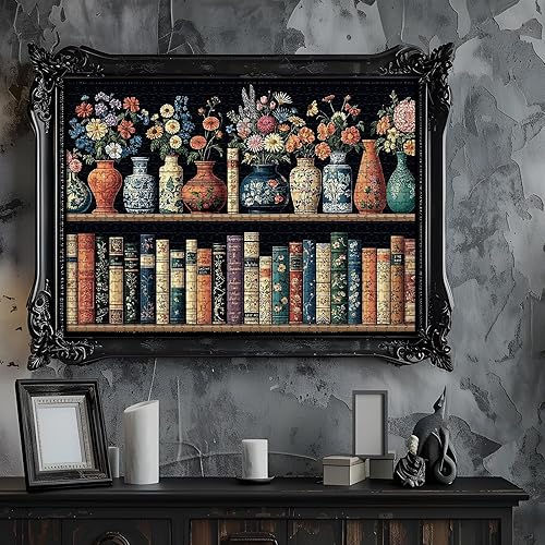 Miniatura 4 de Libros vintage rompecabezas de flores para adultos, 1000 piezas, jarrón, biblioteca, arte estético, librería, páginas de flores silvestres,