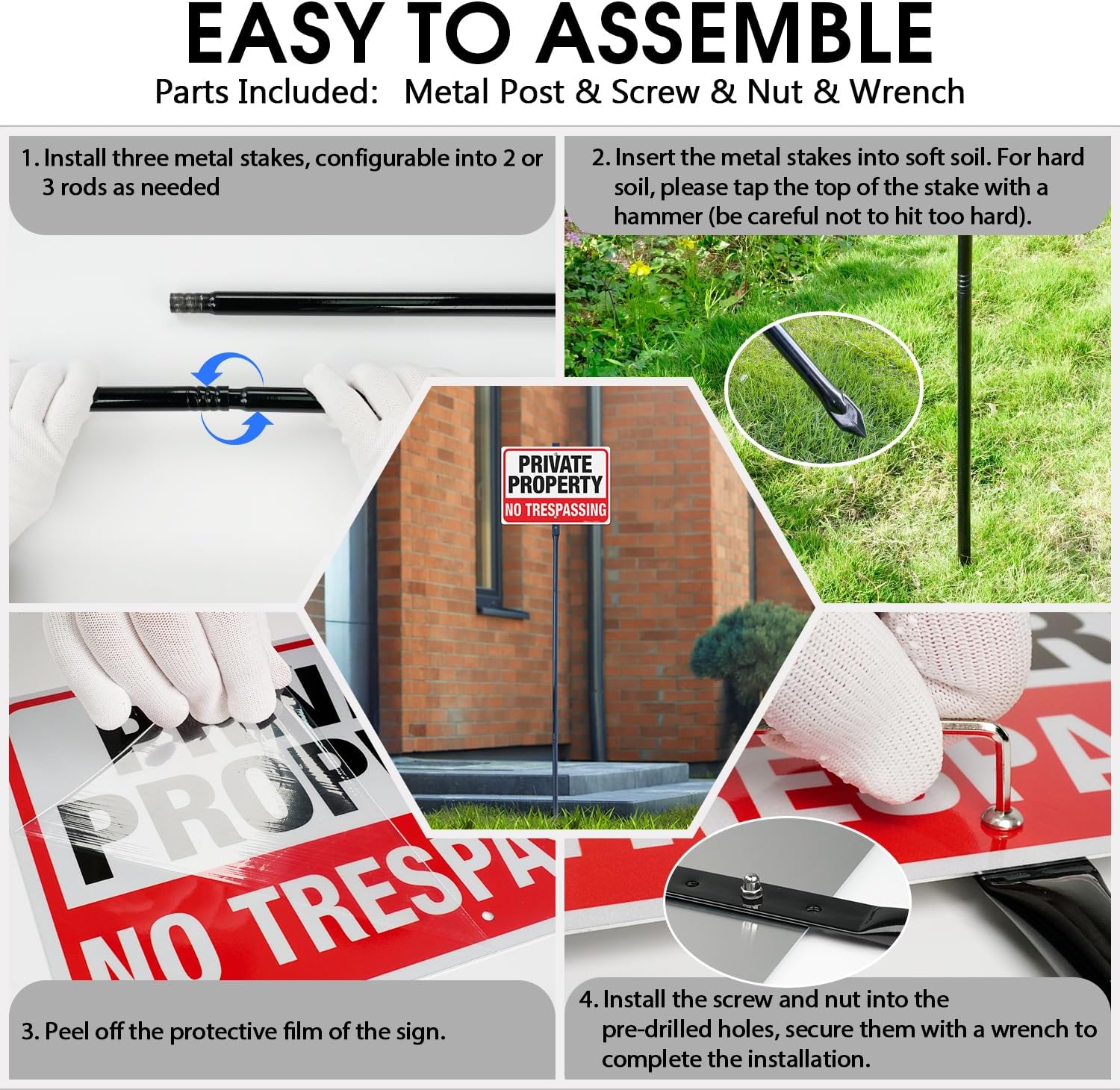 Faittoo Large No Trespassing Sign Private Property with 54" Metal Thick Stake, 2 Pack14"x10" Rust Free Heavy Aluminum, Reflective, Fade Resistant, Easy to Mount, Outdoor use