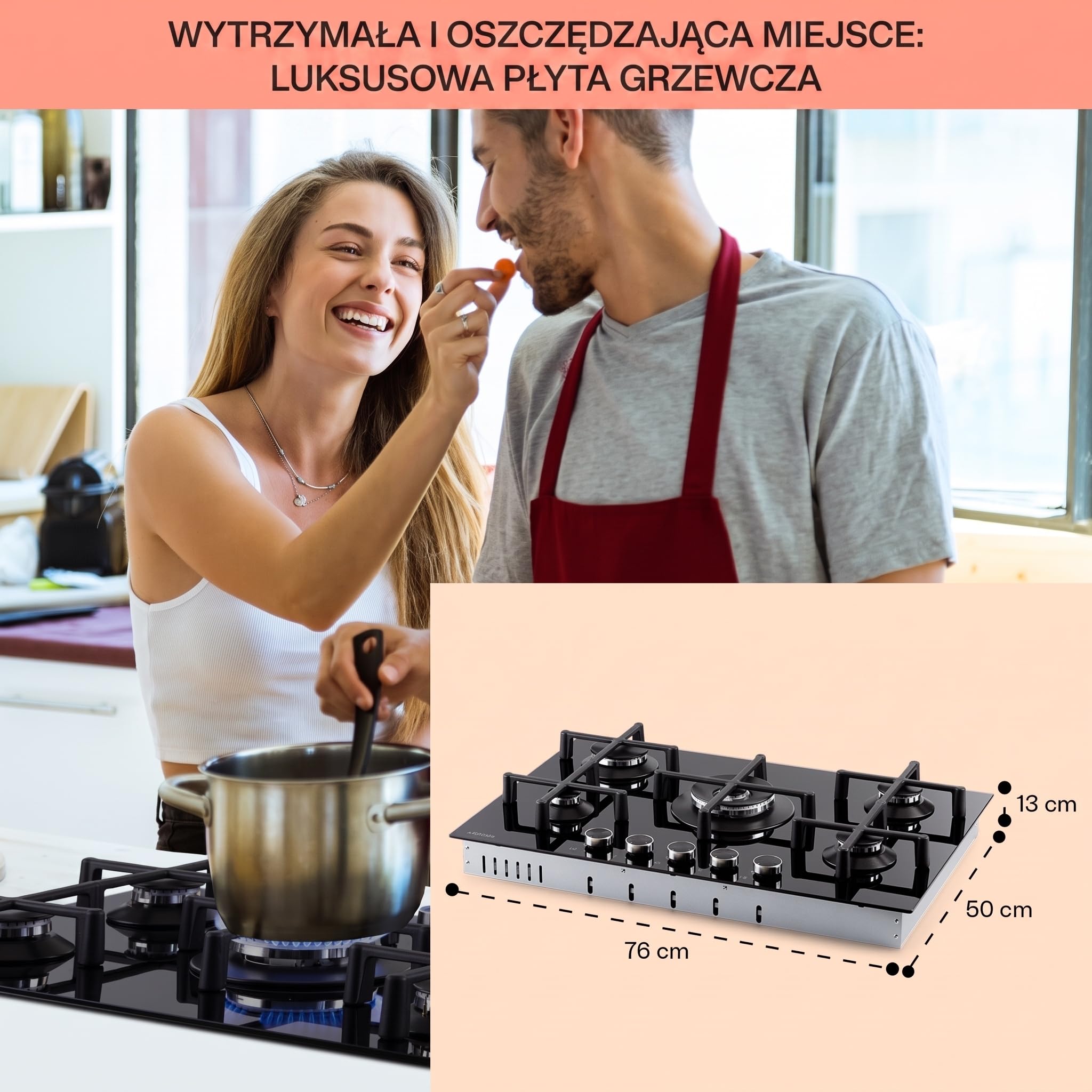 Klarstein Kuchenka gazowa 5-palnikowa, 11,5kW płyta gazowa do zabudowy do wnętrz, Kuchenka ze stali do kampera, 5-palnikowa, Nowoczesna do zabudowy,