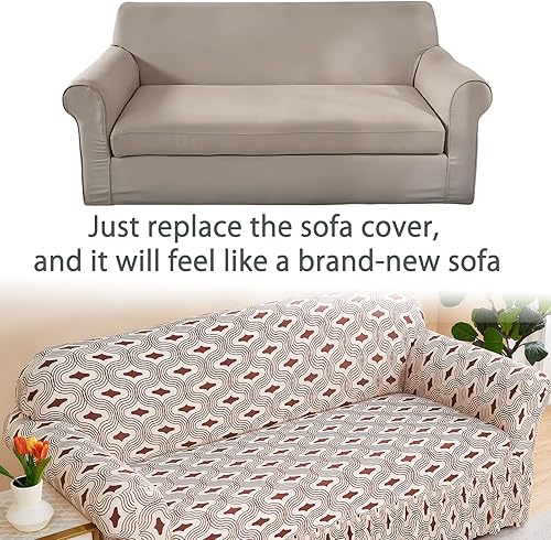 Miniatura 5 de Funda estampada elástica para sofá biplaza con parte inferior de falda, fundas de muebles de fácil ajuste, protector universal y moderno para sofá
