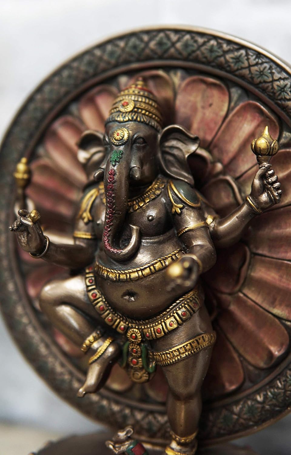 Ebros 9.25" Tall Hindu Supreme God Dancing Nritya Ganesha Chaturthi in One Legged Yoga Pose On Lotus Sun Disc Ohm Plaque Statue Patron of Success Arts and Wisdom Hinduism Vastu Altar Decorative