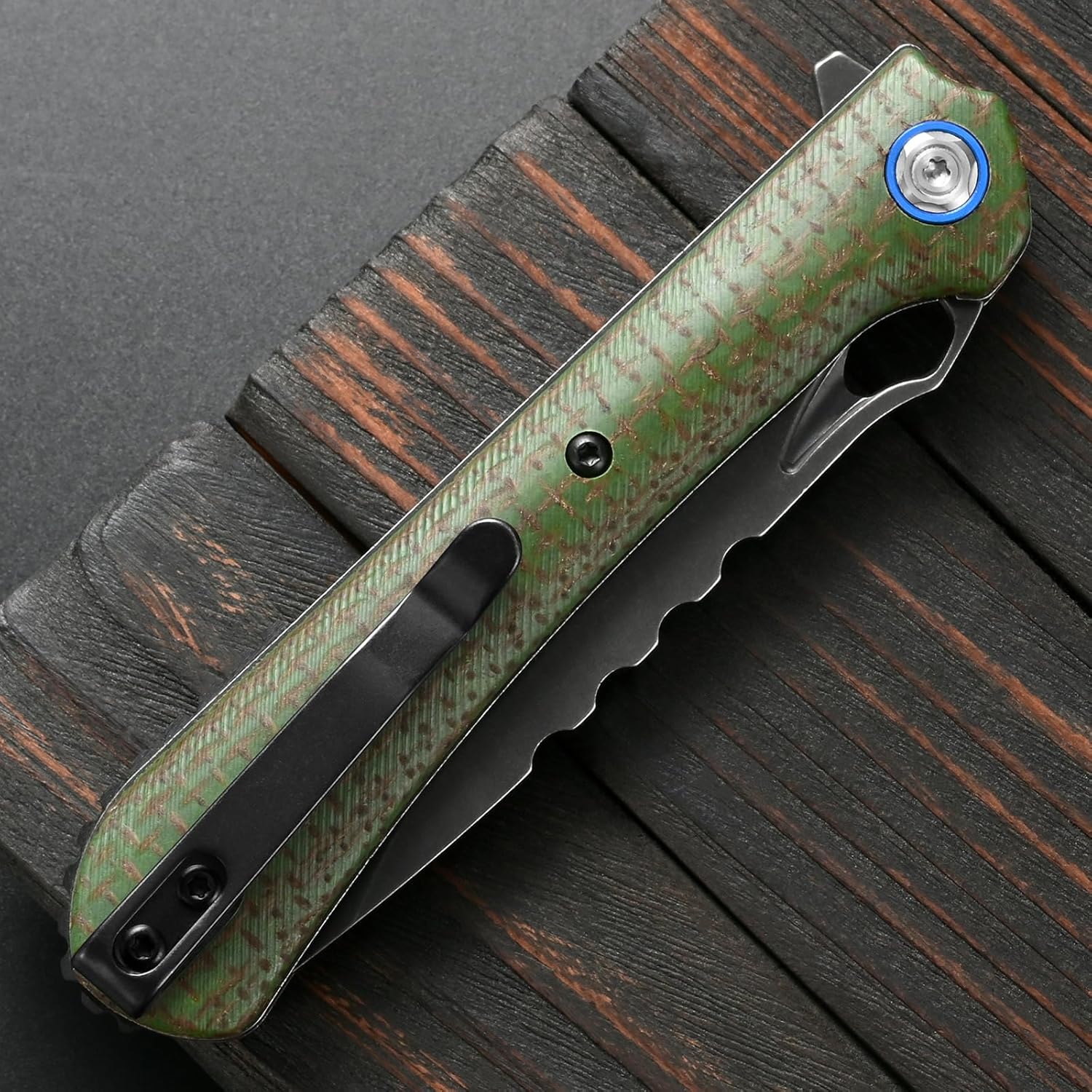 Sitivien ST145 Folding Pocket Knife,Black Stonewashed 14C28N Steel Blade,Micarta Handle EDC Tool Knife for Outdoor Survival,Camping,Hiking,Hunting(Green) …