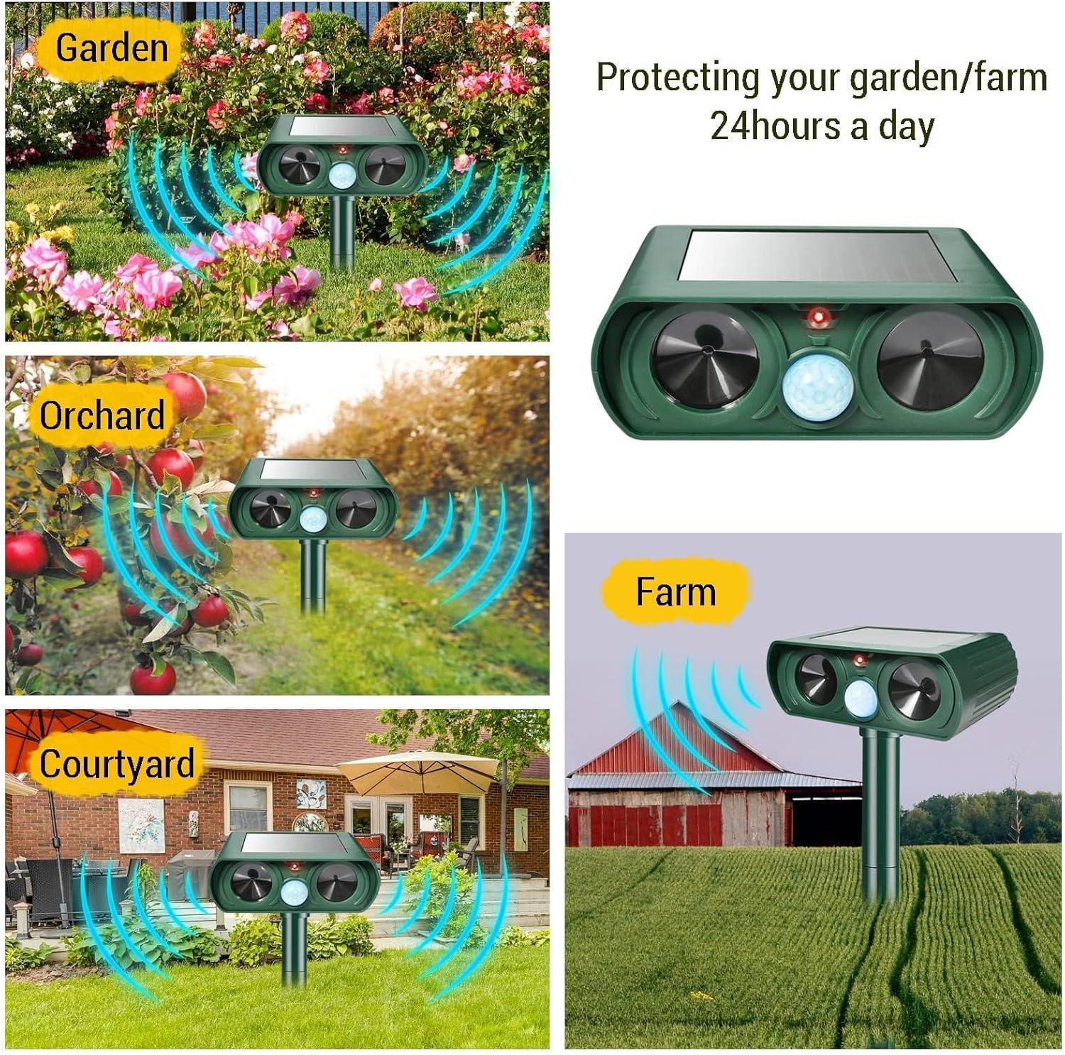 4 Pack Solar Ultrasonic Deer Repellent, Animal Repeller & Deer Deterrent Cat Repellent Outdoor for Raccoon, Rabbit, Dog, Waterproof with Motion Detector for Yard Garden