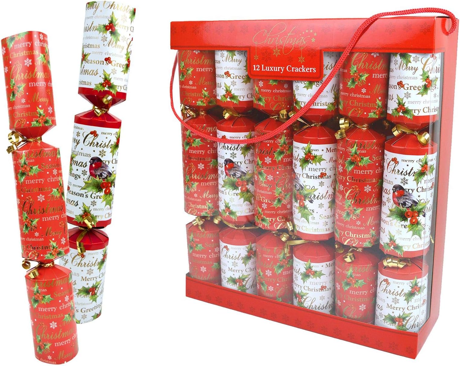 YoL 12 christmas crackers family xmas party dining table festive red white