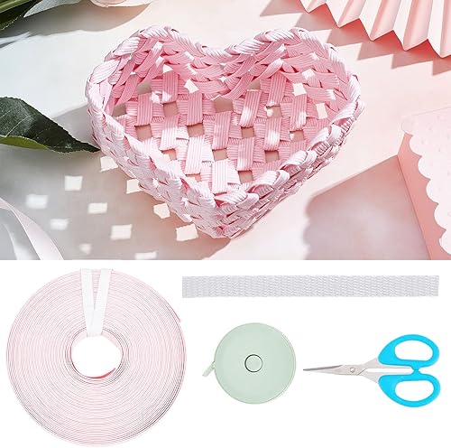 ORIGACH Juego de 3 cestas de tejido con patrón de amor, kit de fabricación de cestas de ratán de papel rosa personalizado para proyectos de artes y
