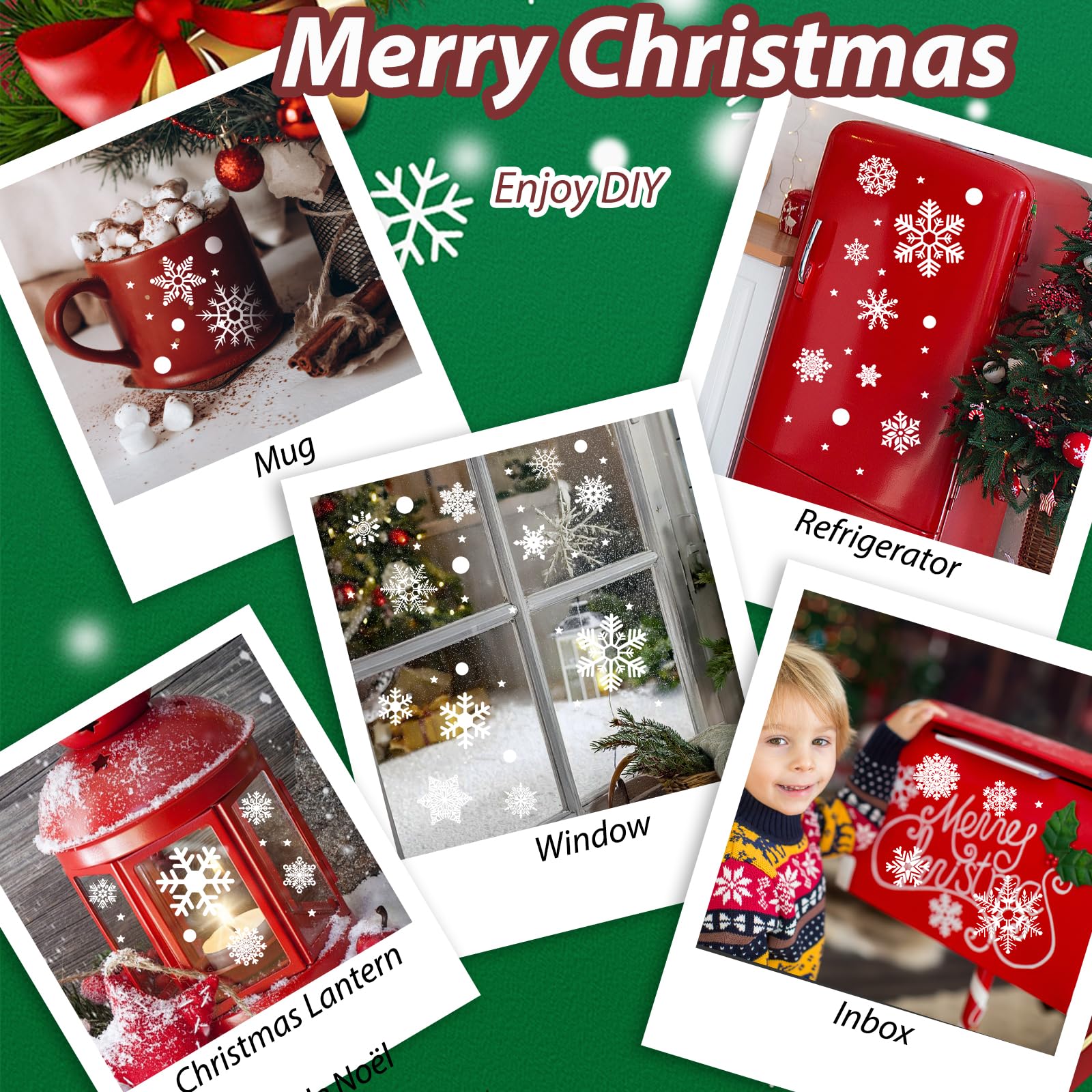 Niviy 6 Fogli Vetrofanie Natalizie, 247 Pezzi Vetrofanie per Finestre Riutilizzabile con Fiocchi di Neve,Adesivi Autoadesivi Adesivi per Finestre di Natale, Decorazioni Natalizie