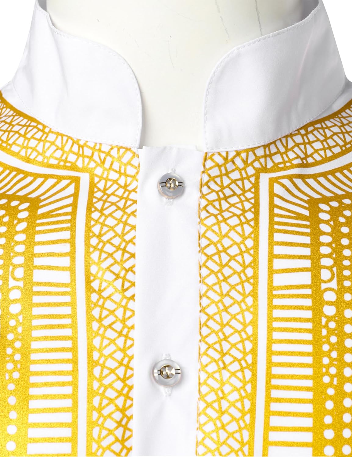 LucMatton Men's African Traditional Dashiki Luxury Metallic Gold Printed Mid Long Shirt - Image 4