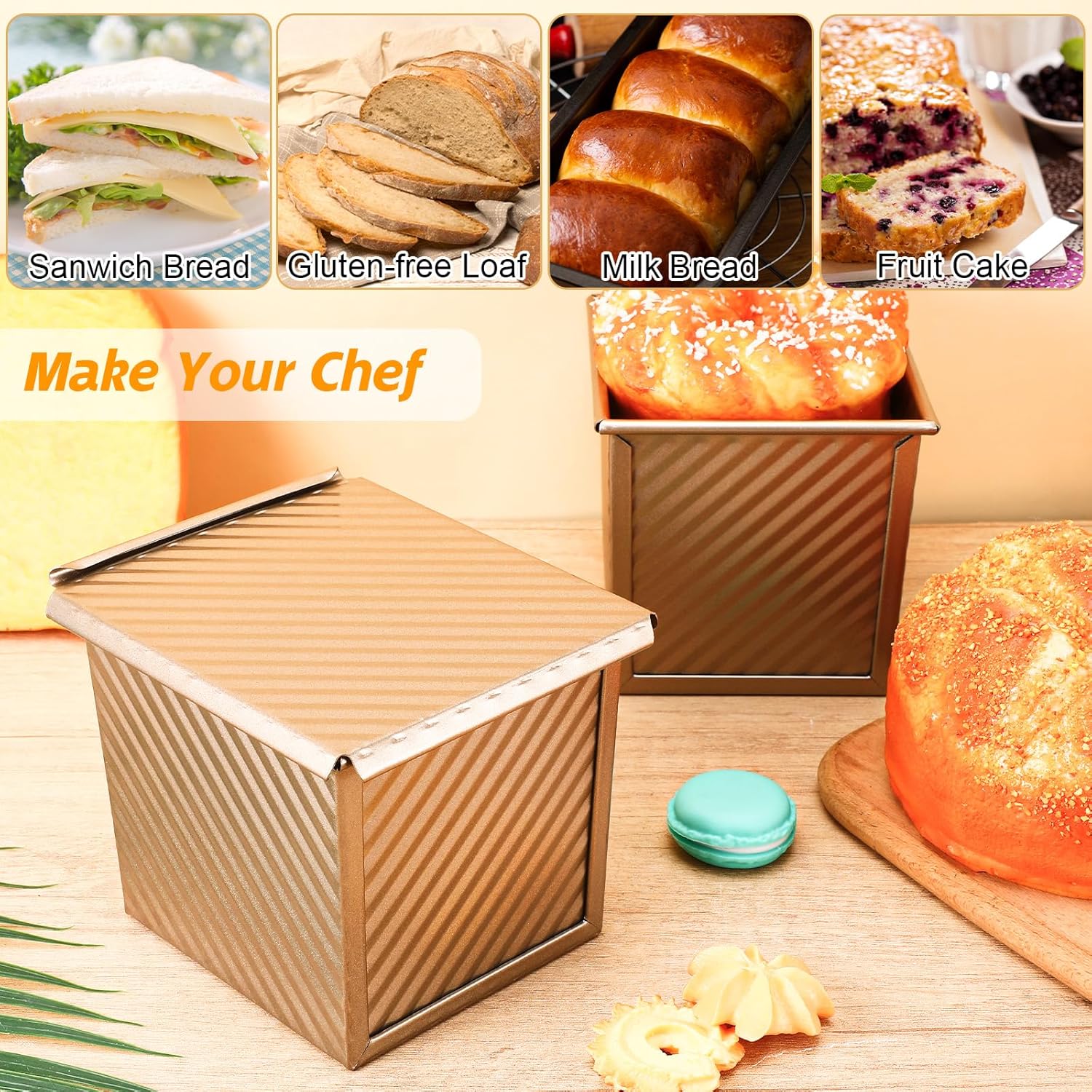 2 Pack Square Loaf Pans with Lid, Mini Nonstick Sandwich Bread Loaf Pan Carbon Steel Cube Toast Box with Cover for Toaster Oven Homemade Baking Lovers Gift, 0.5 lb Dough Capacity - Image 7