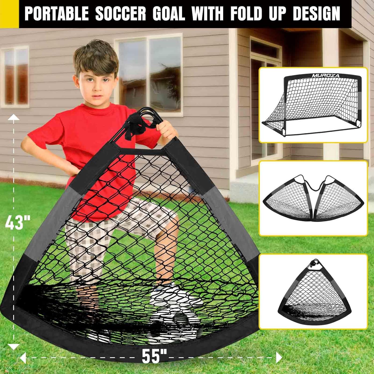Soccer Goal, Kids Soccer Goals for Backyard Set, 2 Pack of Portable Pop Up Soccer Net with Soccer Ball, Cones, Complete Training Equipment for Youth, Toddler Outdoor Sports Games Black Gray 6 ft x 4 ft image 6 of 8 B0DH1TCHTB