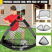 Vista 6 de Portería de fútbol, juego de porterías de fútbol para niños para patio trasero, paquete de 2 redes de fútbol portátiles desplegables con pelota