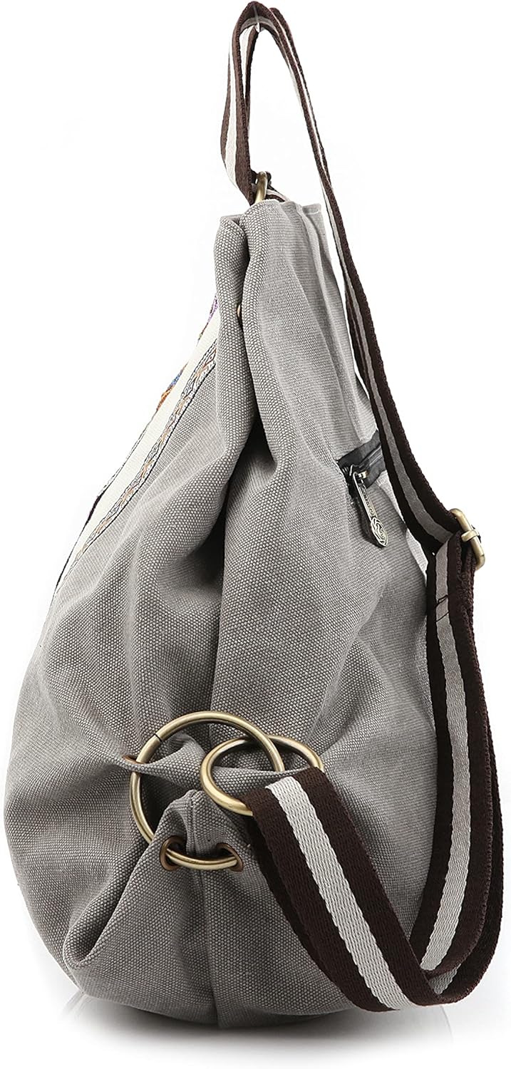 Goodhan Women Canvas Backpack Daypack Casual Shoulder Bag, Vintage Heavy-duty Anti-theft Travel Backpack, Light Grey