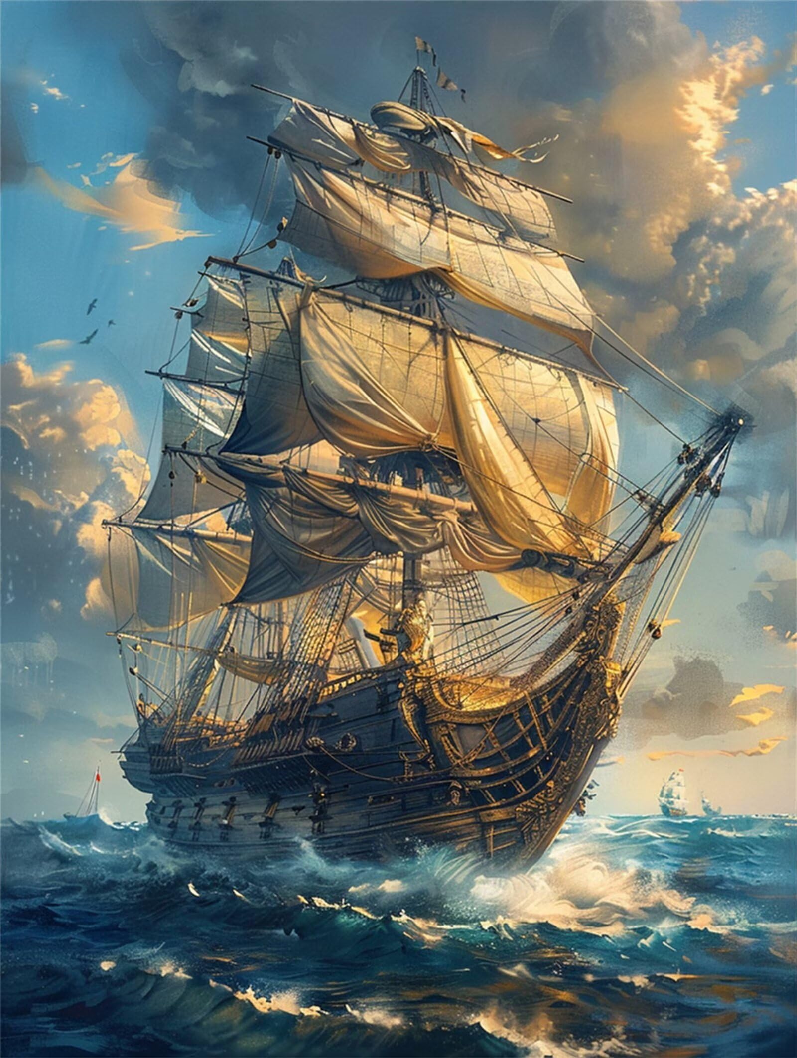 Malen Nach Zahlen Erwachsene Segelboot, DIY Malen Nach Zahlen Meer Ölgemälde Leinwand Kit für Anfänger, Mit 3-Pinseln und Acrylfarbe, für Home Wanddeko Wohnzimmer, Geschenke Mädchen 90x120cm-Y676