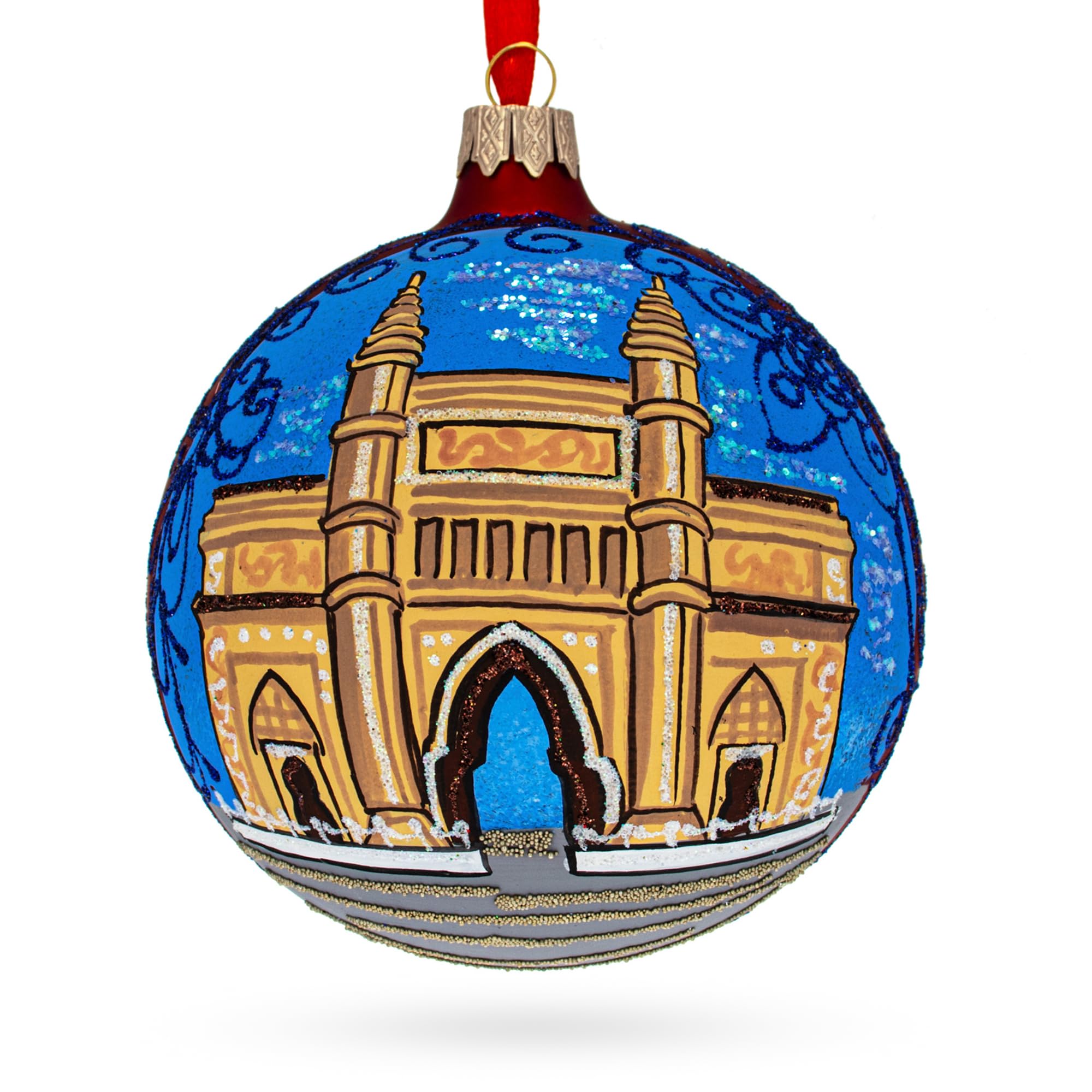 Bola de Navidad de Vidrio de la Puerta de India, Mumbai 4 Pulgadas.