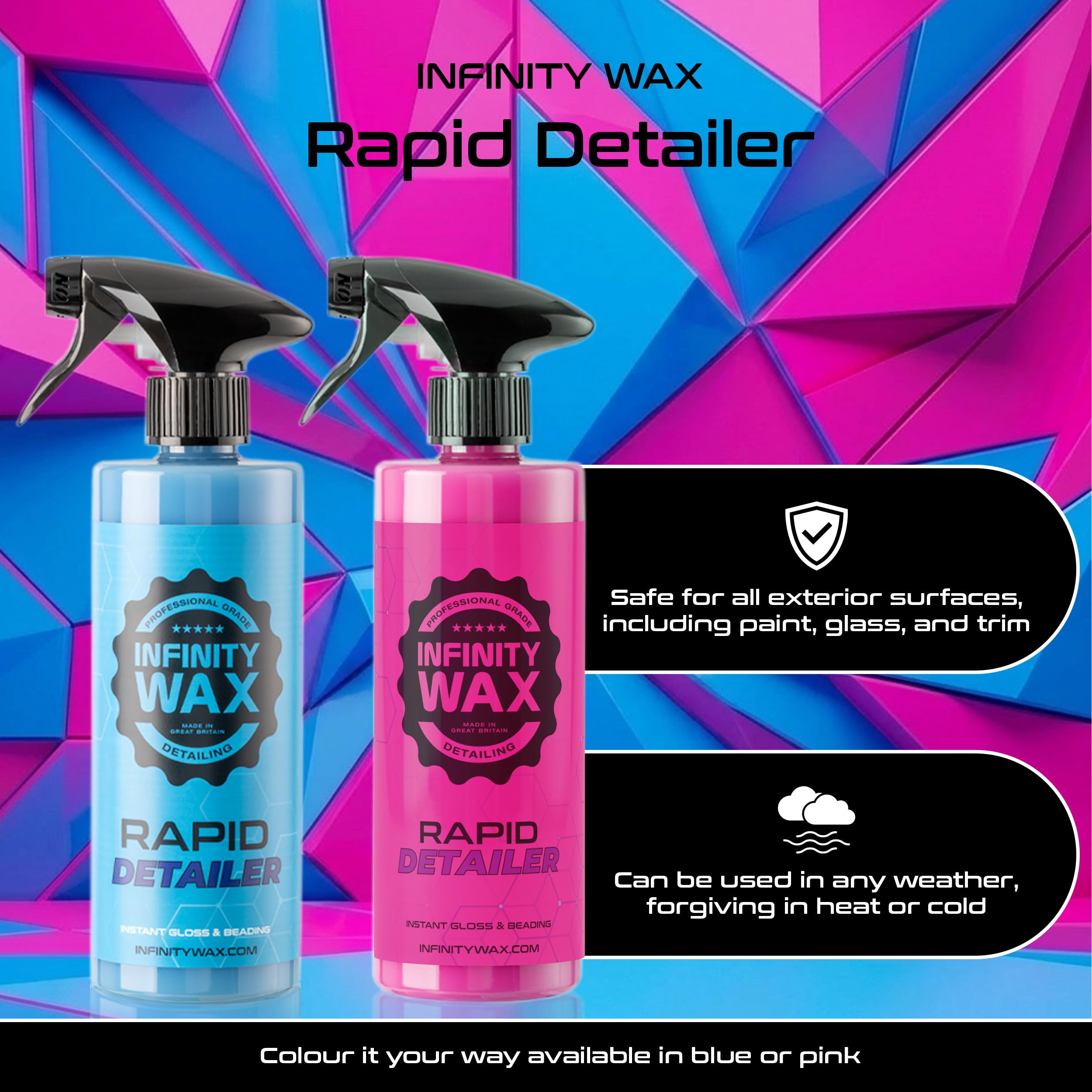 Infinity Wax Rapid Detailer Blue 5L - Spray de Detailer Rápido, Alto Brillo y Agua Brillante Sin Pulido, a Base de Siloxano. Destacadora de Auto Segura para Múltiples Superficies en Tamaño Comercial.