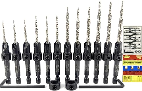 Miniatura 8 de Juego de 3 brocas avellanadoras #4 (764 pulgadas), 3 piezas #6 (964 pulgadas), 3 piezas #8 (1164 pulgadas), 3 brocas cónicos #10 (316 pulgadas) para