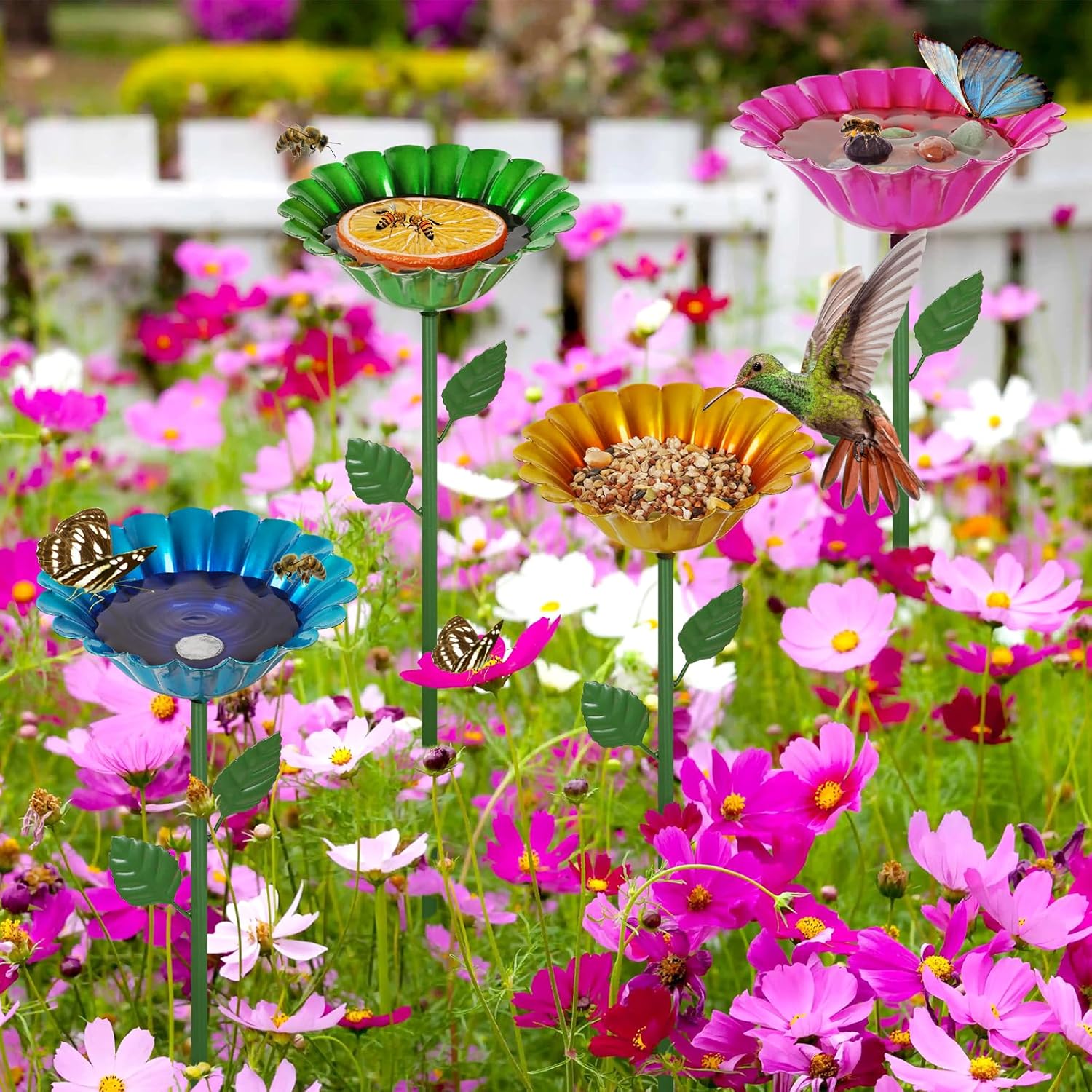 Large Bee Watering Station, 2 Pack Small Bird Bath for Outside, Metal Butterfly Feeders Bowl with 5.32'' Flower Design Bee Bath for Garden Decor