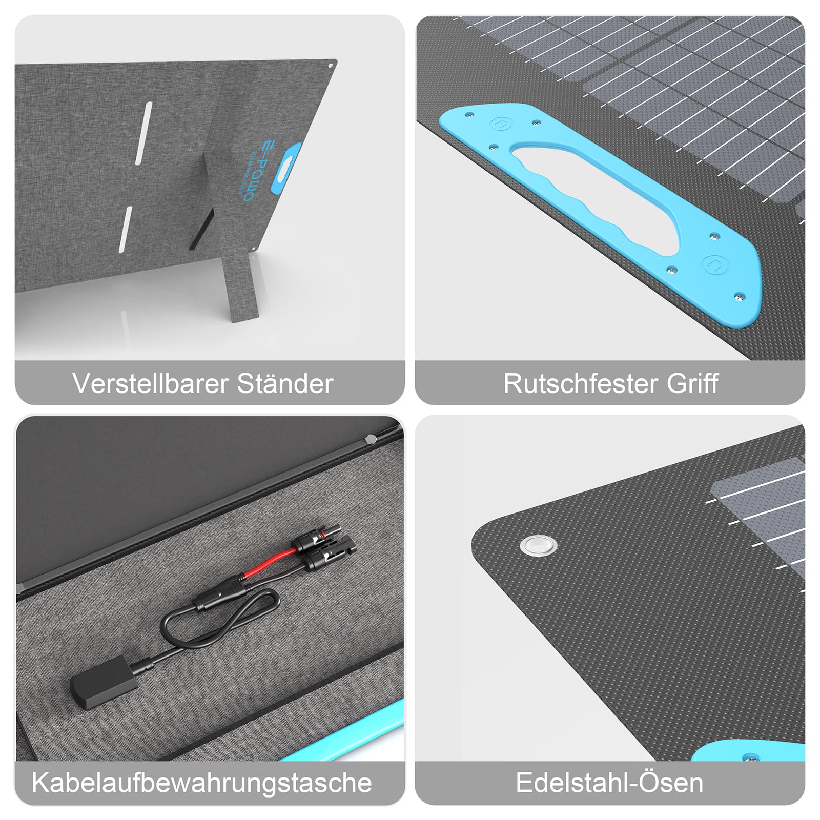 Faltbares Solarpanel 110W USB-C PD 65W USB-A QC 3.0 IP67 ETFE Ladegerät Camping Wohnmobil