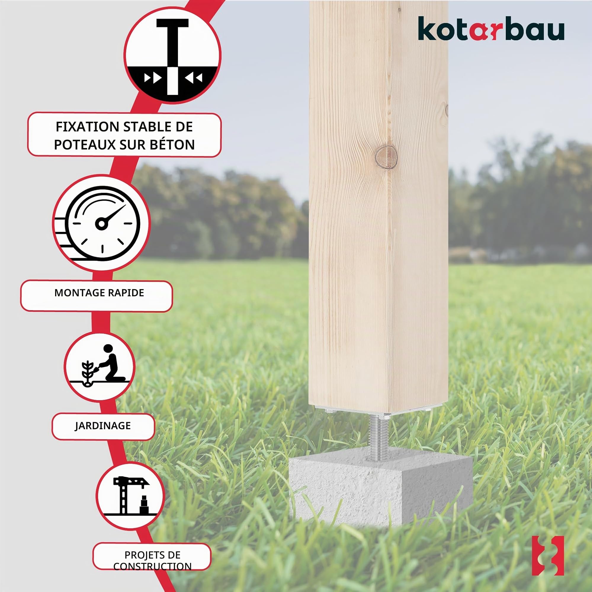 KOTARBAU® 2 pcs Support de Poteau à Sceller - Acier Galvanisé - 130 x 130 x 200 mm - Argent - Pied de Poteau - avec Ancre Béton - pour Clôture et Poutre - Robuste - Résistant à La Corrosion