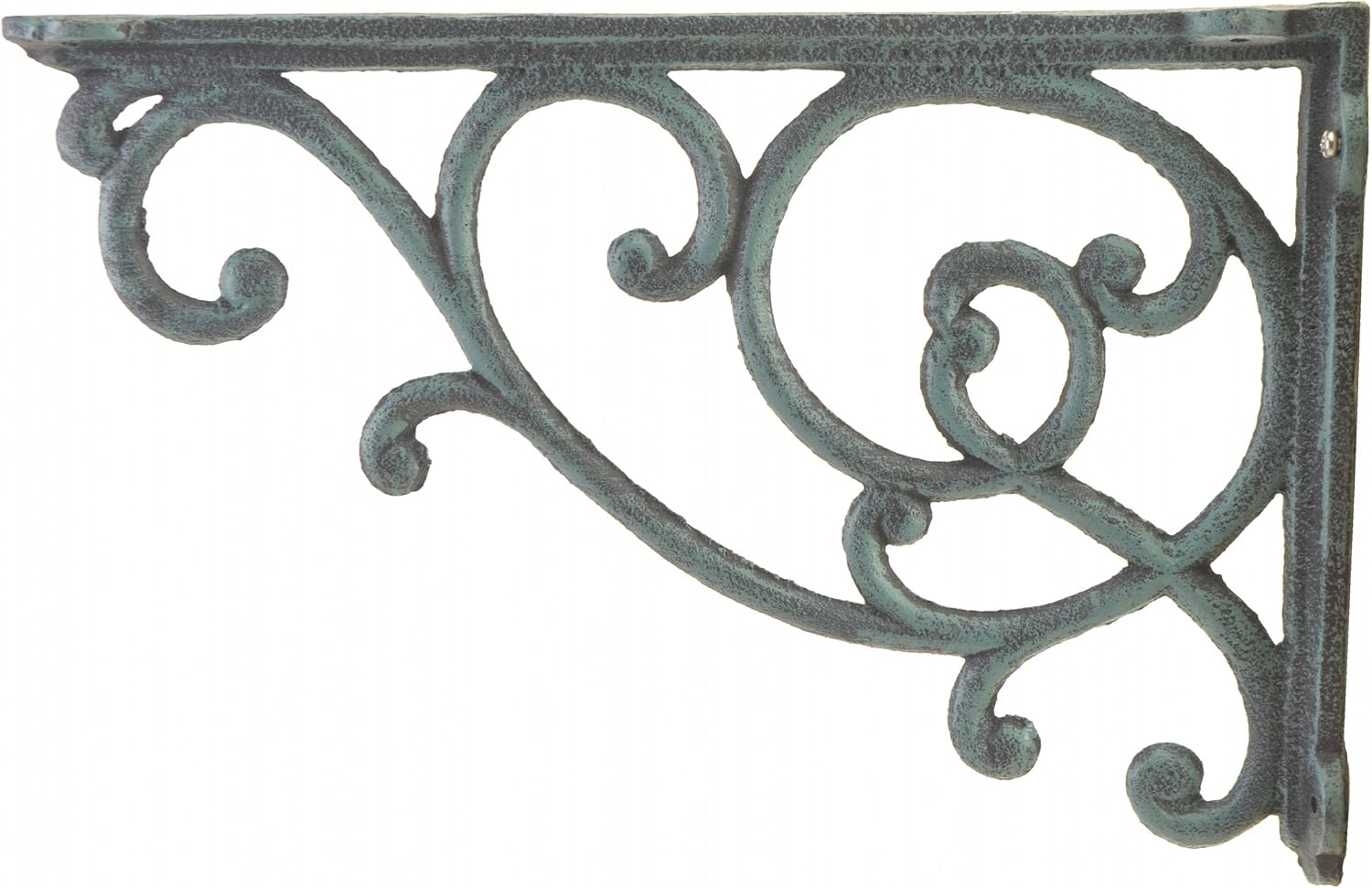 Ornate Vine Shelf Bracket Decorative Cast Iron Wall Brace Verdigris 12.375" Deep