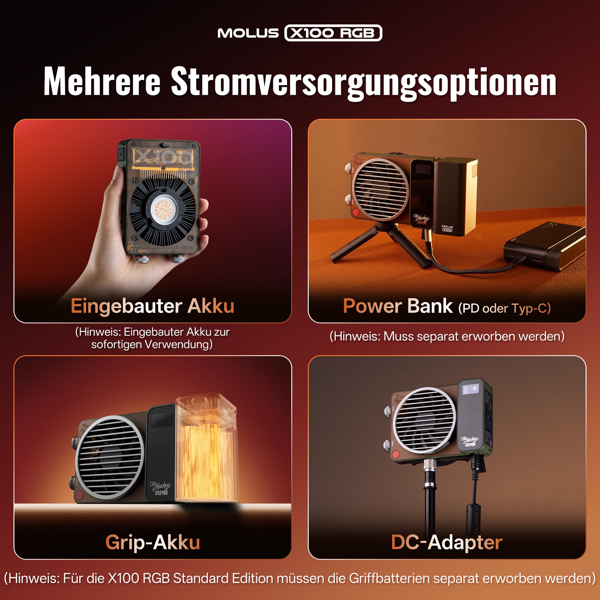 ZHIYUN MOLUS X100 RGB PRO V2 Verbesserte Version RGB Videolicht 100w [Official],RGBWW LED Videoleuchte Studiolicht mit2600mAh Akku,384g/APP Steuerung，2500K~10000K CRI≥95 TLCI≥97