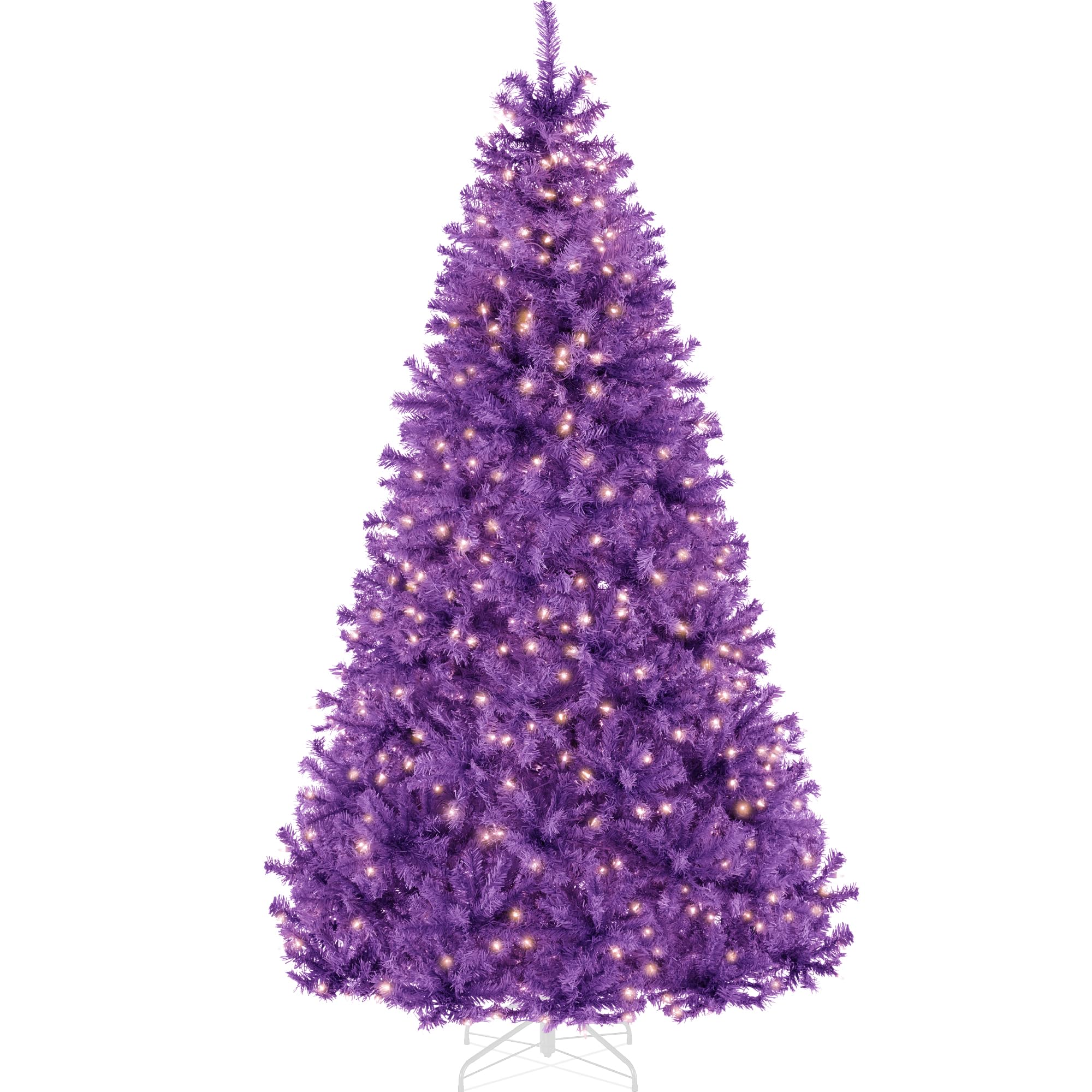 Best Choice Products 7.5ft Pre-Lit Purple Christmas Tree, Full Artificial Holiday Decoration w/ 1,350 Branch Tips, 550 Lights, Foldable Base