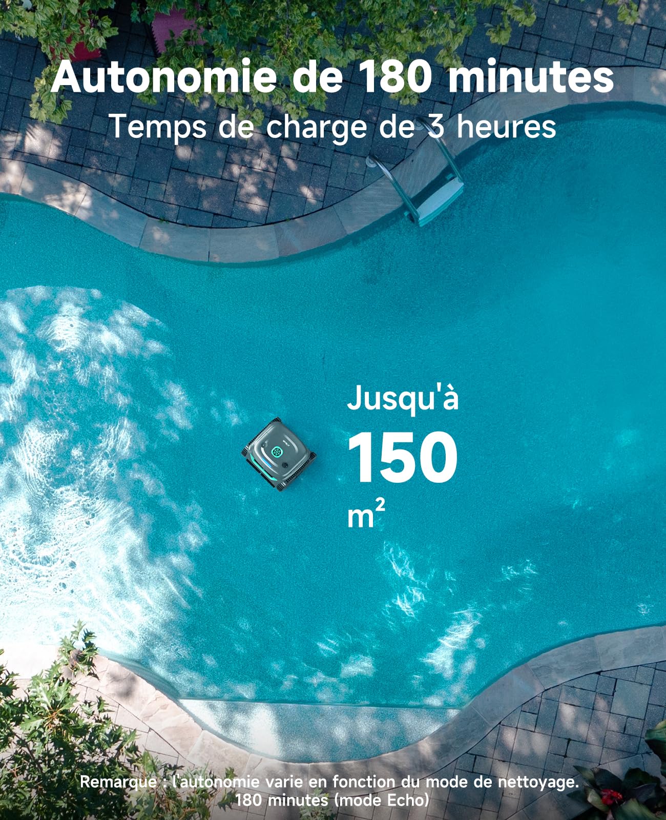 WYBOT C2 Robot Piscine sans Fil pour Piscines Enterrées 150㎡, Double Filtration, 3 Moteurs, Aspiration Puissante, Nettoyage Parois & Ligne d'eau, 180 Min, App(Vert Brume-Vert)