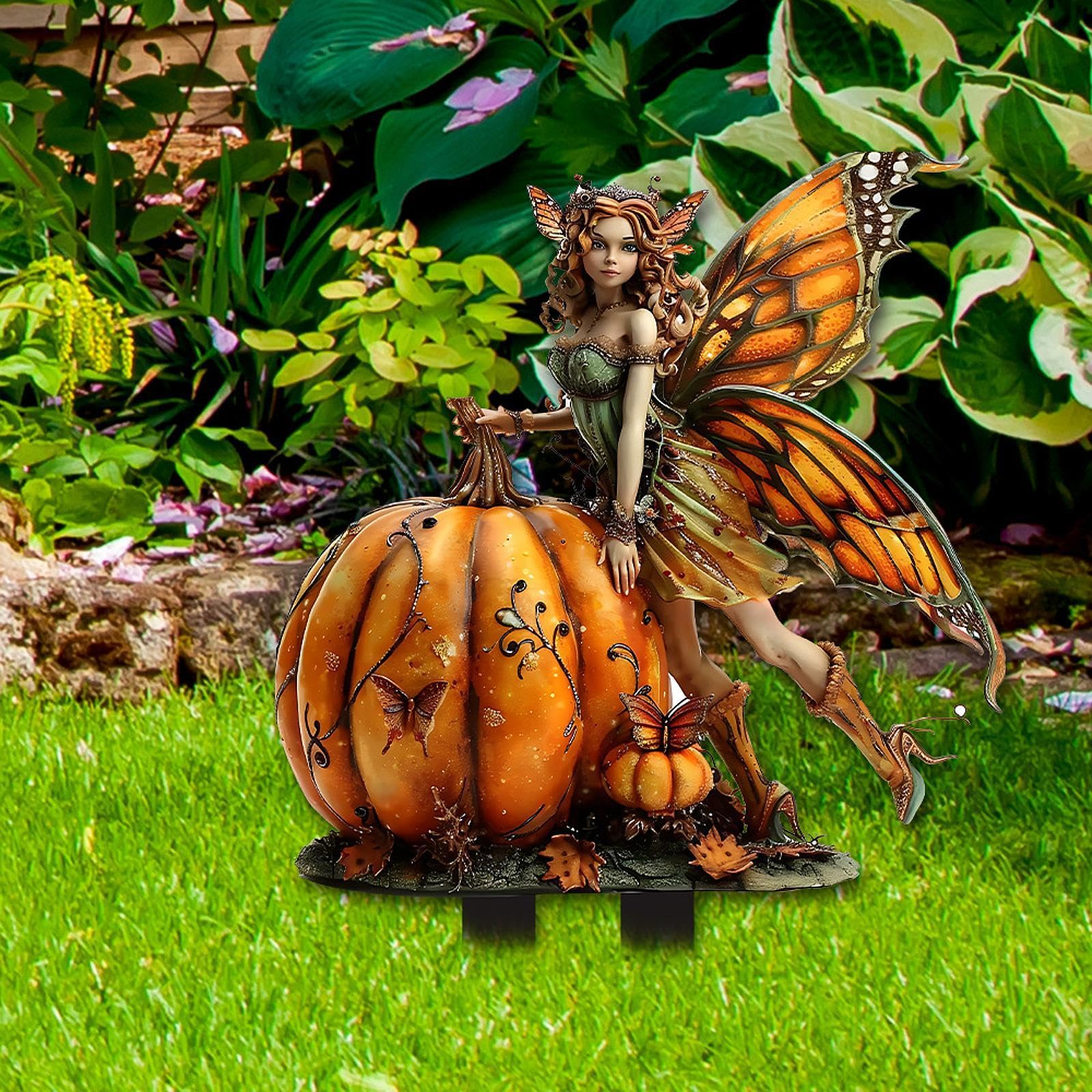 Garden Stake Decorative Fairy on Pumpkin Figurine for Walkway Garden Pathway|Yard, Garden & Outdoor Living|Garden Decor|Statues & Lawn Ornaments-image-44
