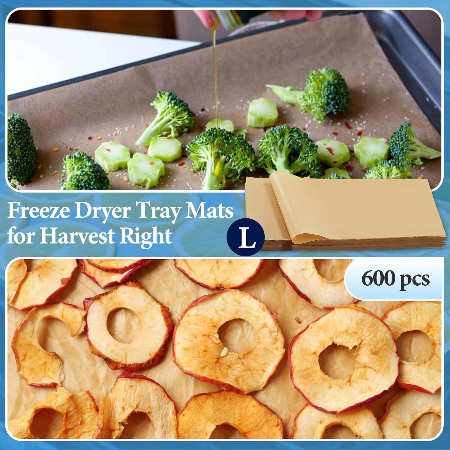 600 PCS Parchment Paper Sheets for Harvest Right Freeze Dryer Large, Parchment Paper Sheets for Freeze Dryer Pans, Non-Stick Baking Mats(8.46" x 19.69", L)
