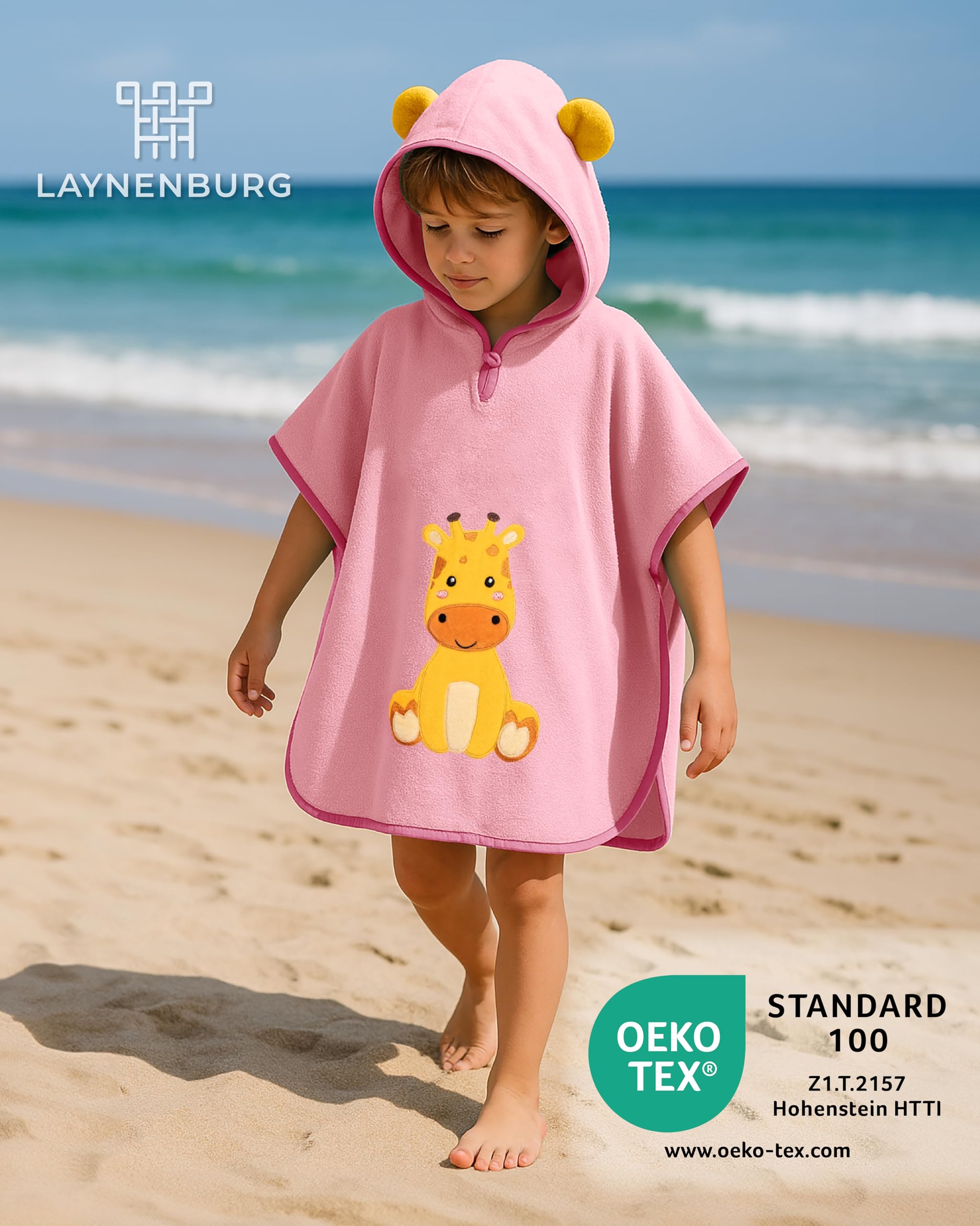 LAYNENBURG Asciugamano da bagno bambini cappuccio - 100% cotone - OEKO TEX - bambino Ragazzi Ragazze telo mare poncho spugna