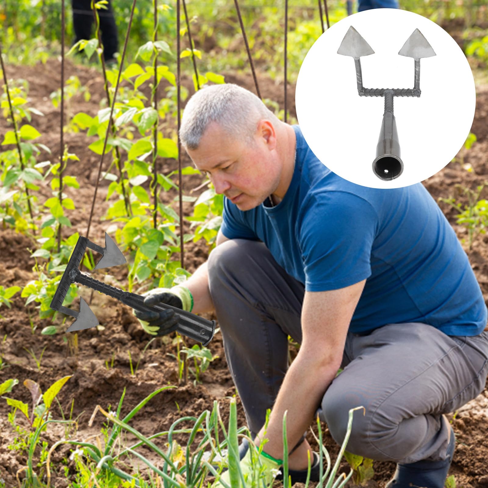 SHINEOFI Azada y Excavar Jardín para Jardinería Triangular de Acero al Carbono Limpiar Terrenos Herramienta Cómoda