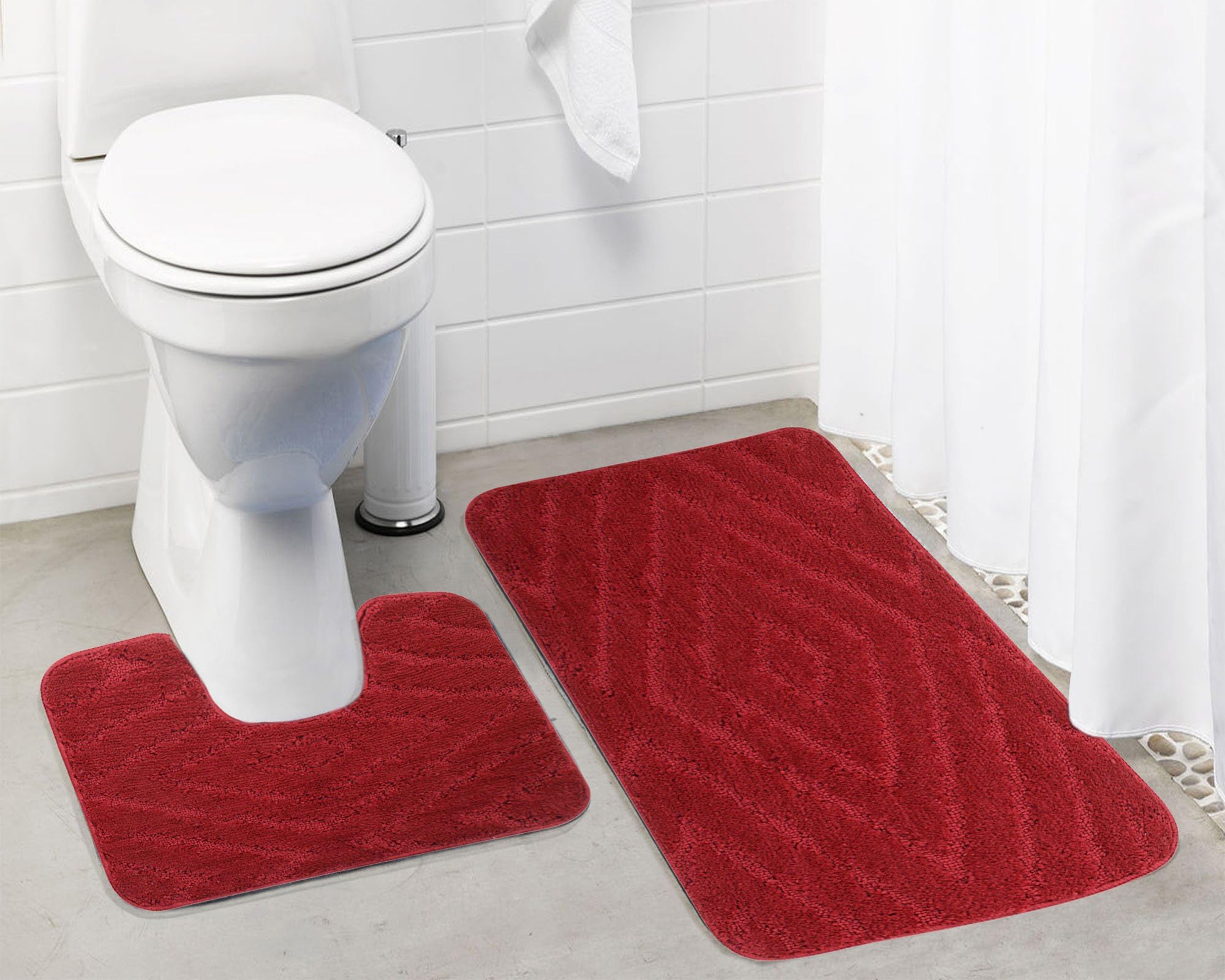 Lushomes Ultra Soft Microfiber Polyester Red Regular Bath Mat Set