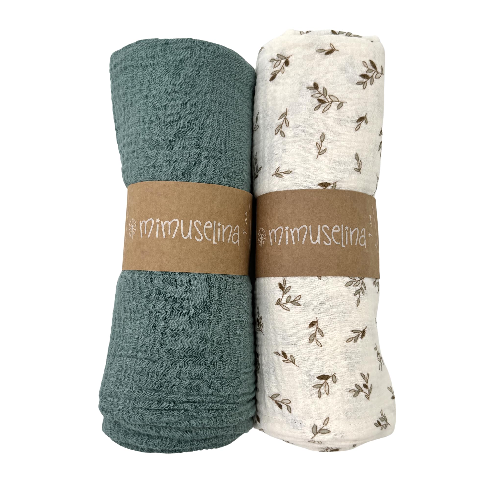 Confezione da 2 Mussola per Bambini 1x1m, Panno per Allattamento in Cotone Morbido, Assorbente, Traspirante (Ecru/Mint)