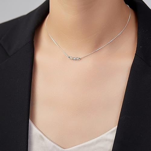 Miniatura 28 de Dainty Crystal 925 Sterling Silver Choker Collar Necklace Handmade With 3 Beads Birthstone Jewelry Gifts for Women Young Lady Mother Friends Keenove