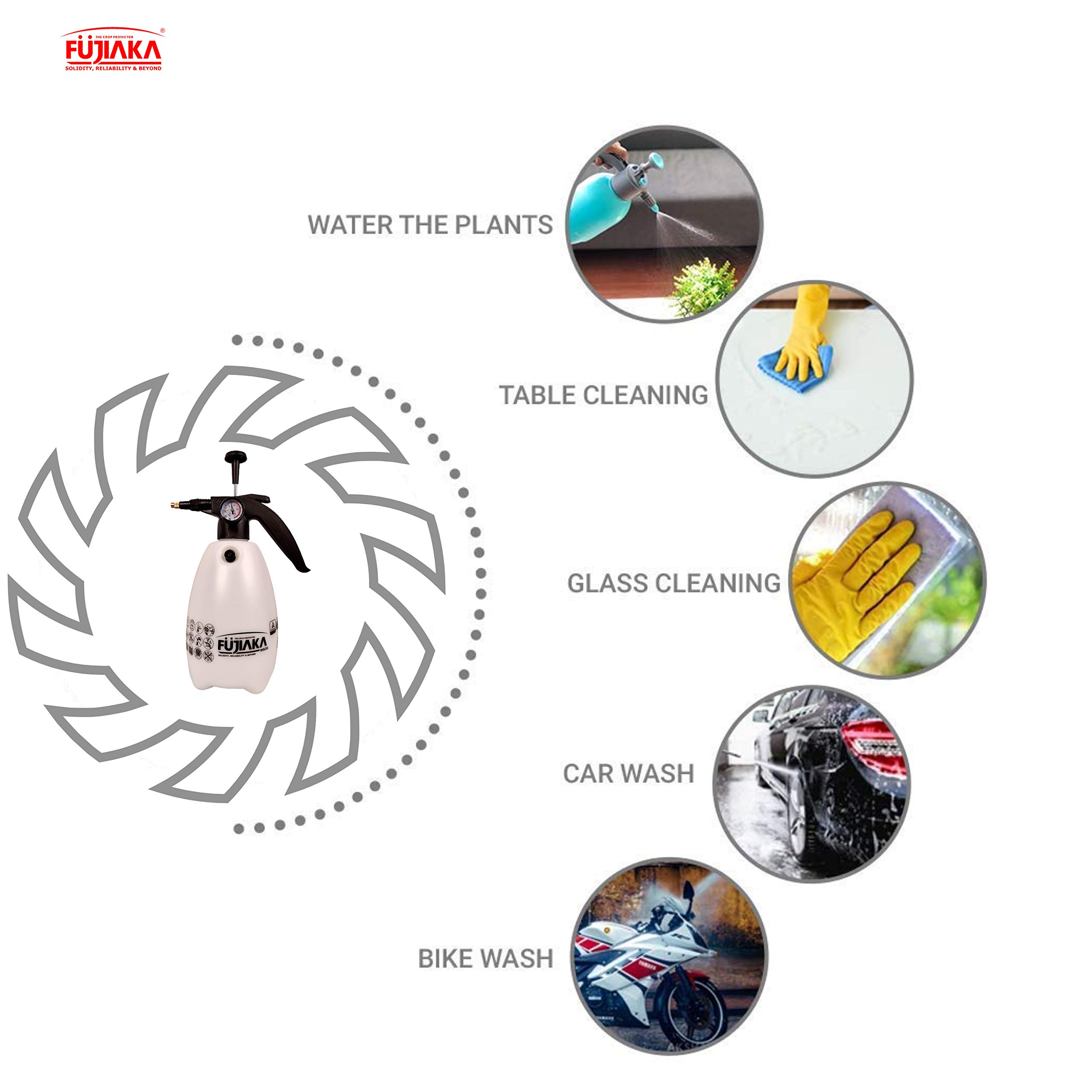 FUJIAKA WS/2G, Handheld Garden Sprayer Manual Pressure Pump for Plant Spraying and Household Cleaning or Sanitising, 2 litres, GS Certified, White (Pack of 1) - Image 3 thumbnail