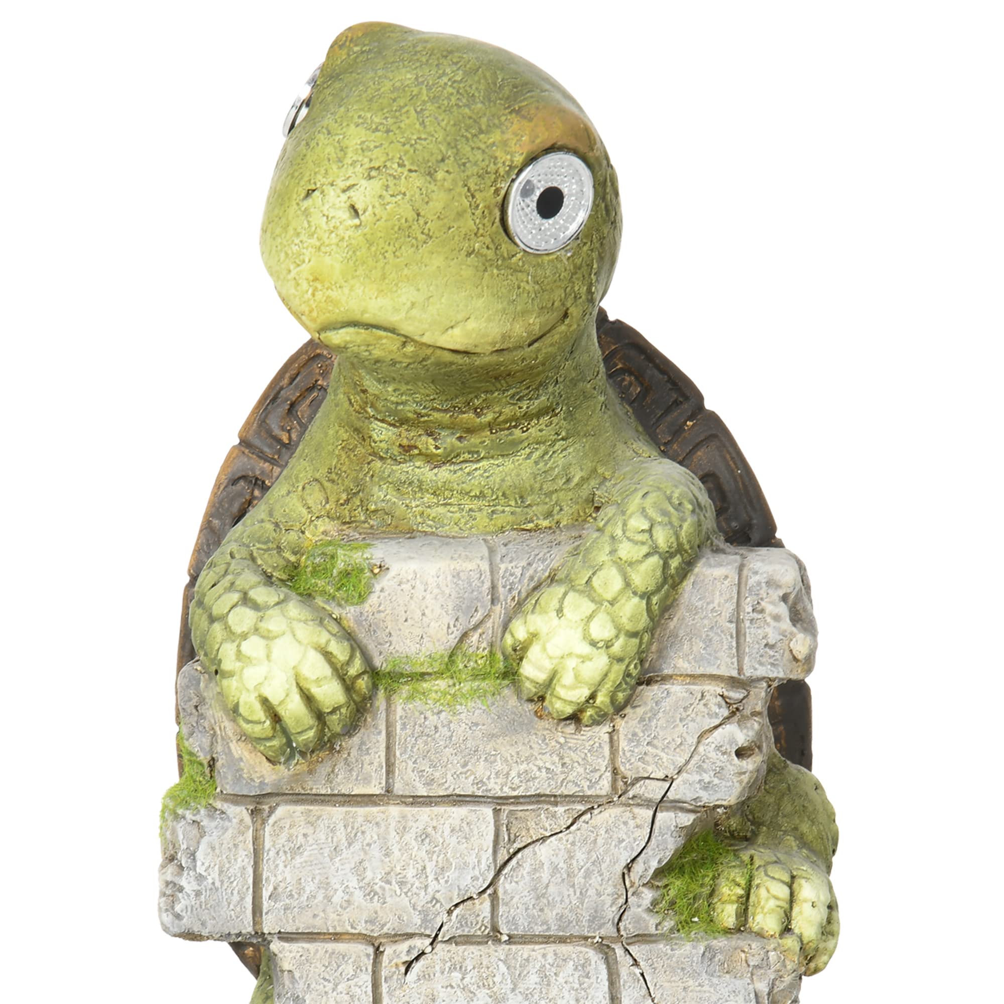 Outsunny Statuetta da giardino a forma di tartaruga con luce solare LED, statua da giardino, scultura da 36,5 cm, ornamento esterno per prato, giardino, cortile