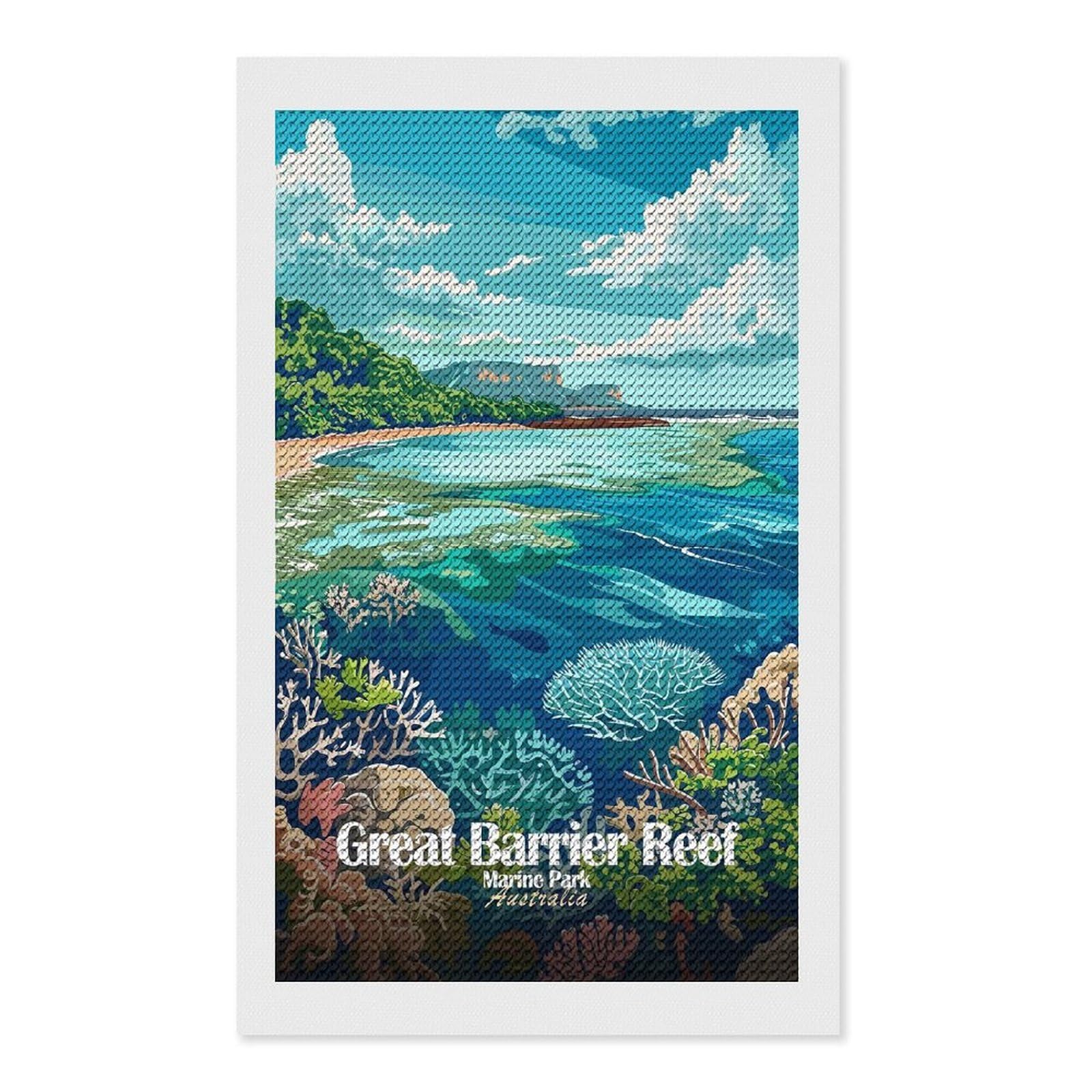 Junmoney Great Barrier Reef, Australia Diamond Painting Canvas Kit 12"x20", for Teens, Vintage Style Decor, Modern Decor, Home Wall Art, Festive Craft Gift