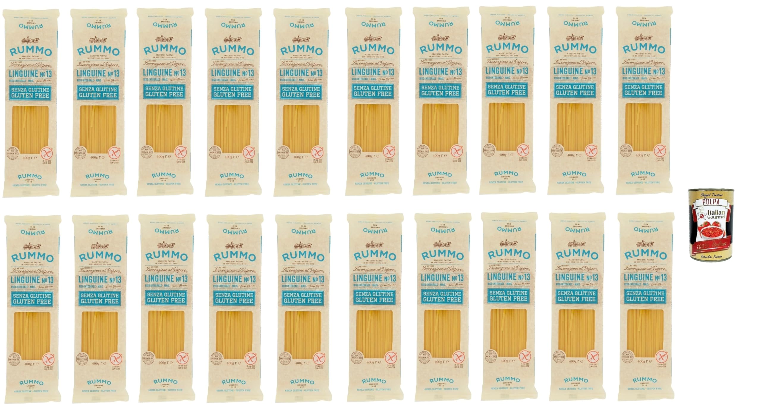Italian Gourmet Bundle Linguine Glutenfrei 20x400g + Italian Gourmet Polpa – glutenfreie italienische Pasta auf Reis- und Maisbasis, Linguine Nr. 13, 8kg Vorratspackung, Kochzeit 11 Minuten
