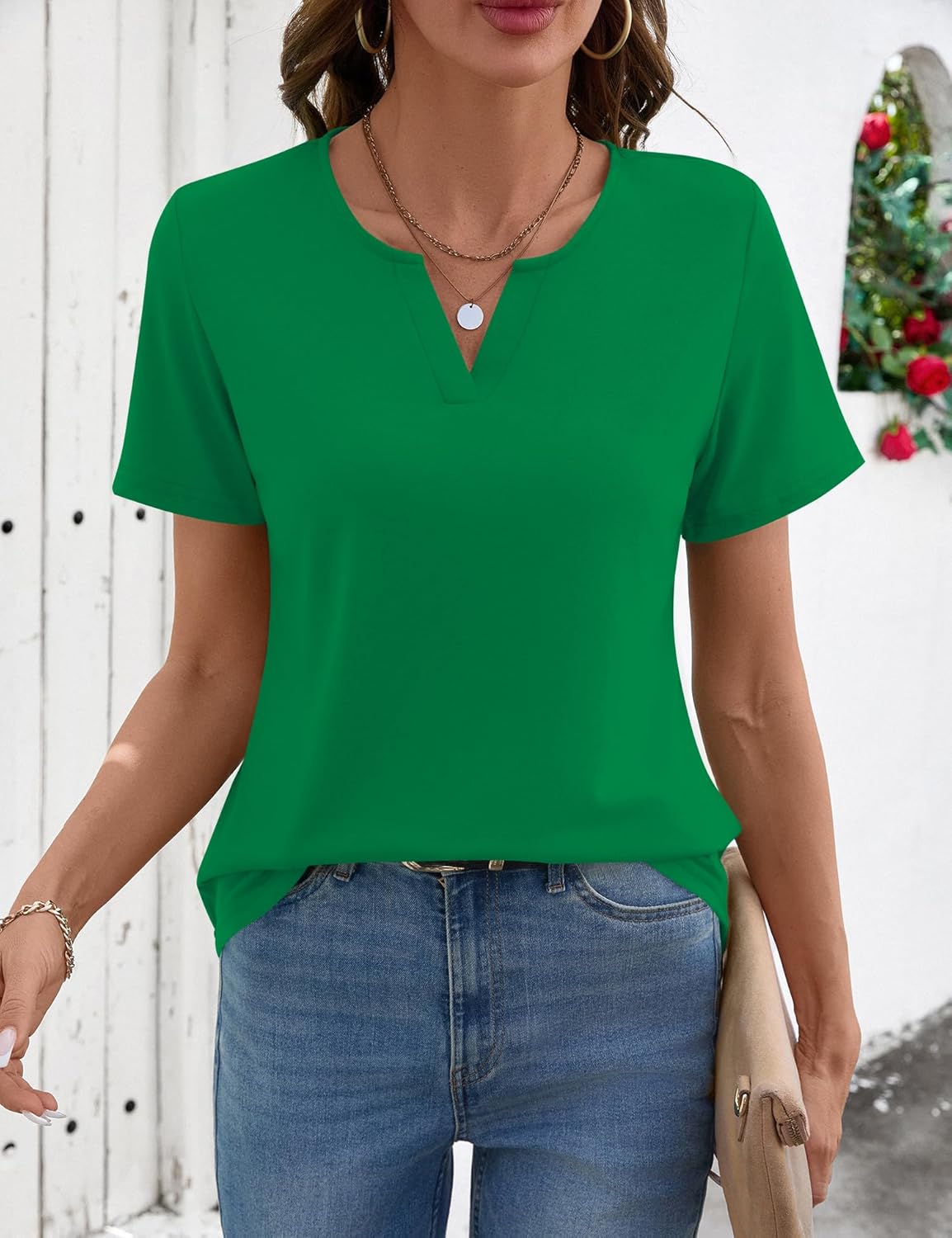 LOMON Womens Short Sleeve V Neck T Shirts Summer Tops Basic Tees Business Casual Blouses Trendy Fashion Clothes - Image 3