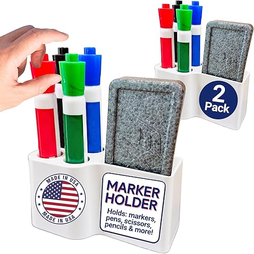 Storage Theory Soporte para rotuladores para pizarra blanca, accesorios elegantes para pizarra blanca para borrado en seco y organizador de
