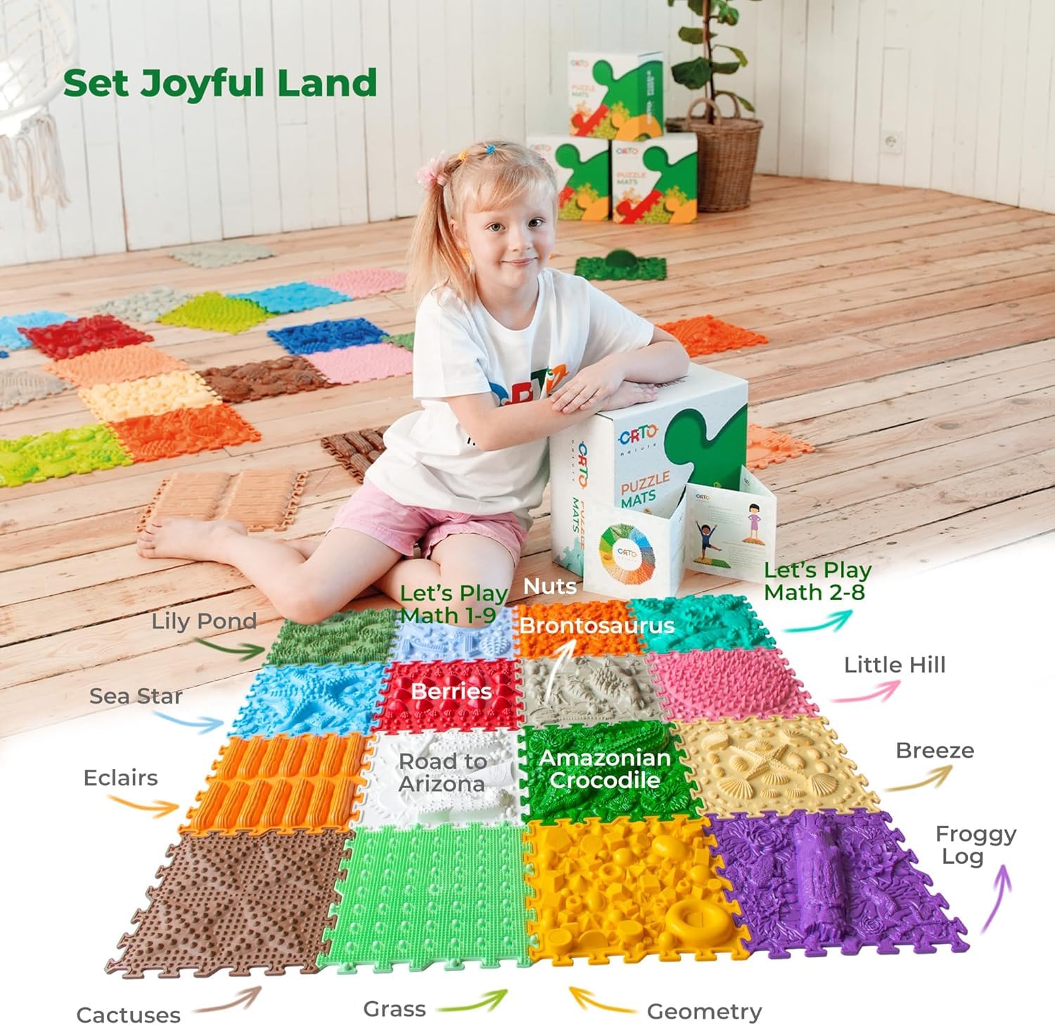 Tappeto Puzzle Sensoriale da Massaggio, 16 Pezzi (Joyful Land)