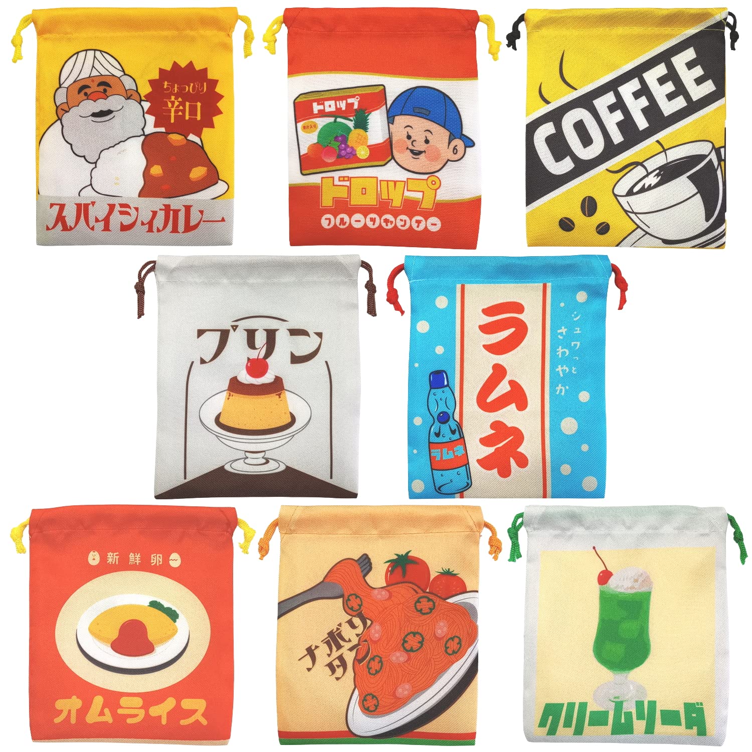 Amazon.co.jp: 昭和 レトロ 看板 巾着 8柄 各1枚セット : おもちゃ