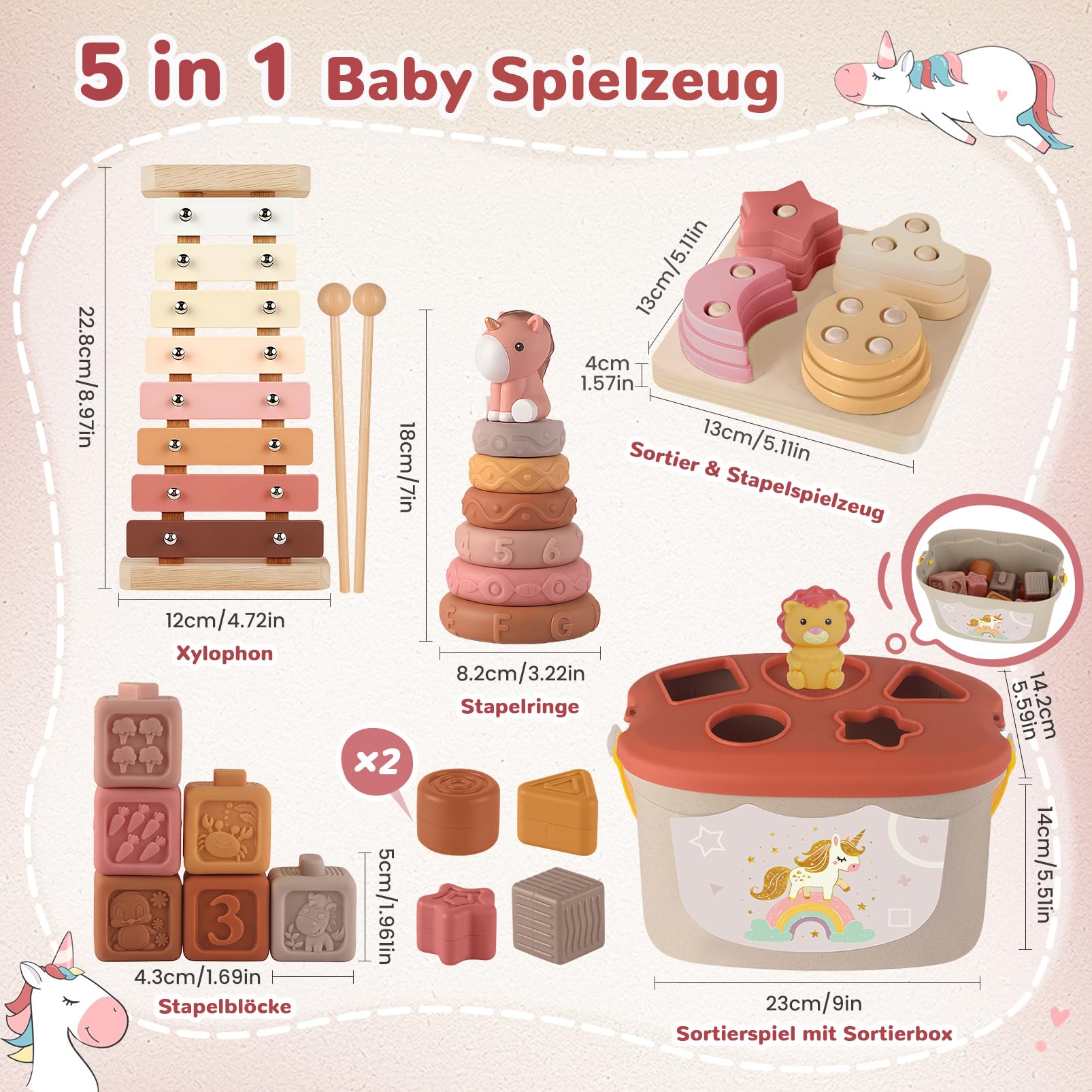 5 in 1 Babyspielzeug ab 6 Monate, Montessori Spielzeug Baby ab 6 Monate | ﻿ Motorikspielzeug ab 6 Monate, Stapelspielzeug Blöcken, Baby Spielzeug Geschenk 6 12 monate Mädchen Junge